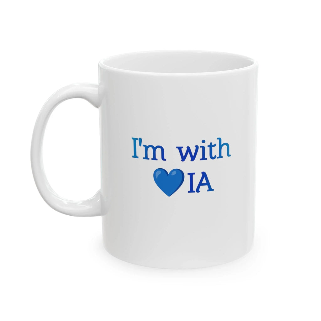 Mug en céramique AI — "Je suis avec l'IA" Cœur bleu et texte Tasse à café (325 ml, 444 ml)