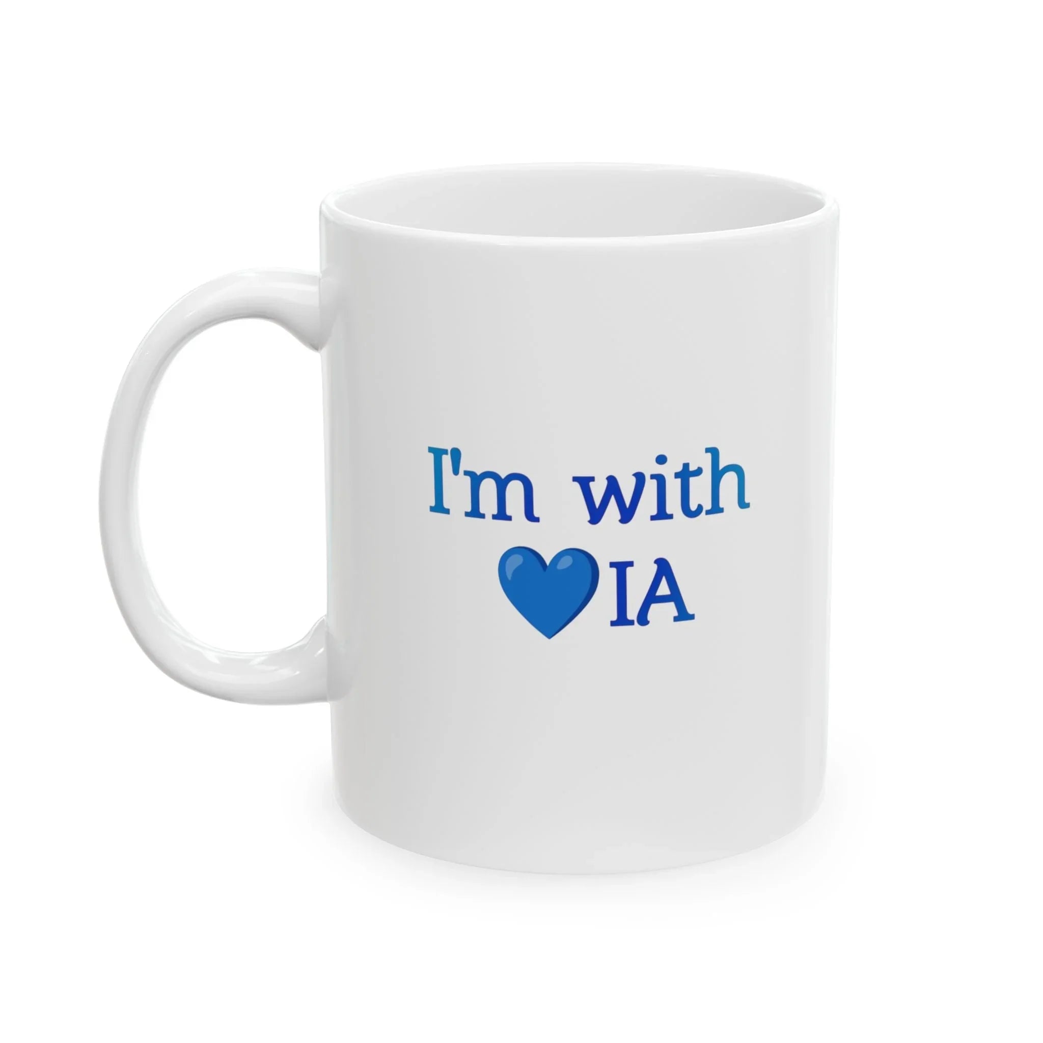 Mug en céramique AI — "Je suis avec l'IA" Cœur bleu et texte Tasse à café (325 ml, 444 ml)