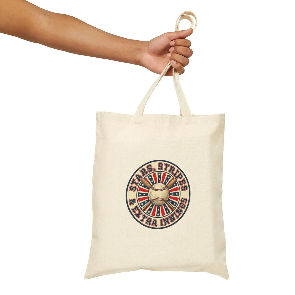 Vintage Patriotic Baseball Emblem Tote | Red White Blue Ballpark Aesthetic Printify