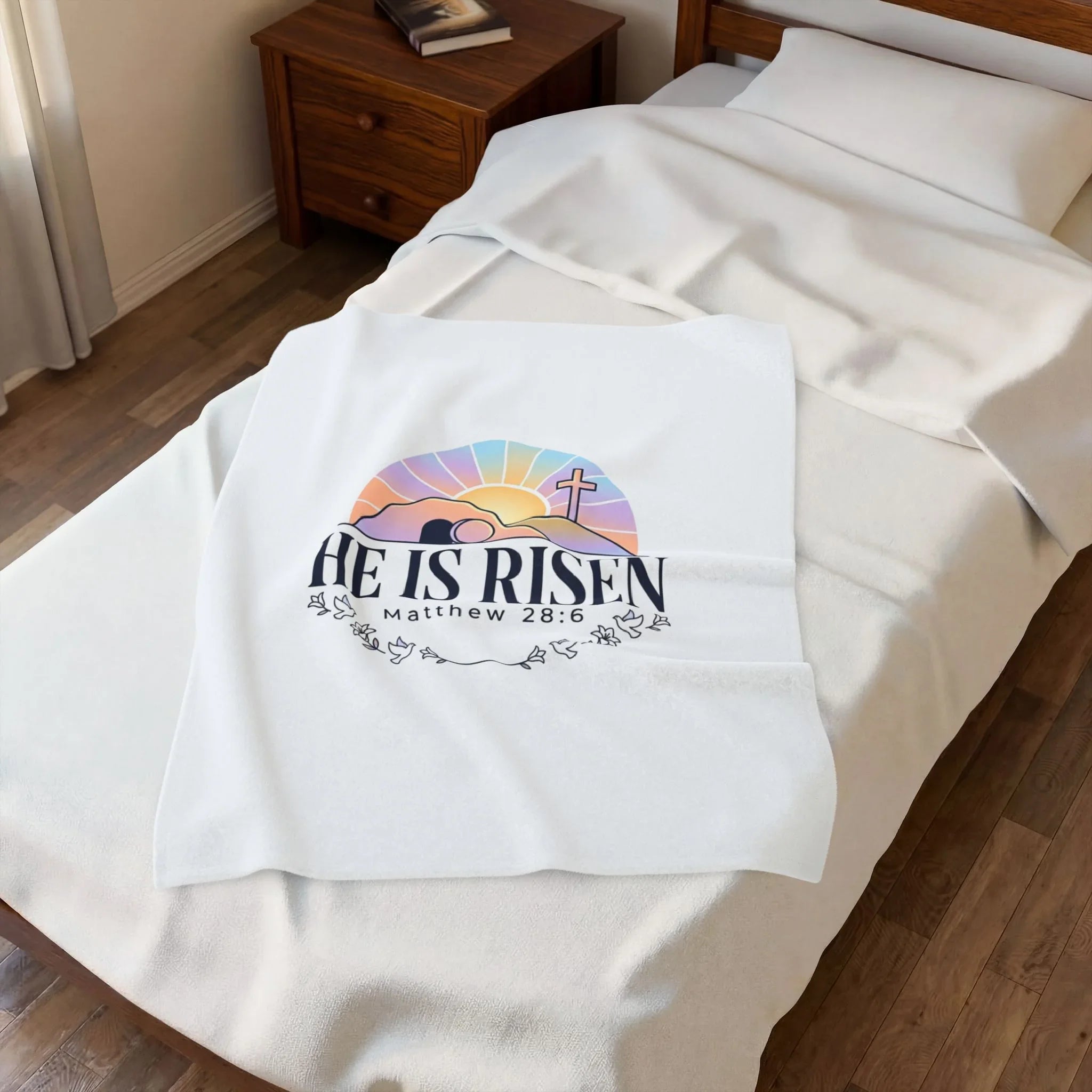 He Is Risen Blanket | Velveteen Plush, Easter Christian Resurrection Scripture Printify