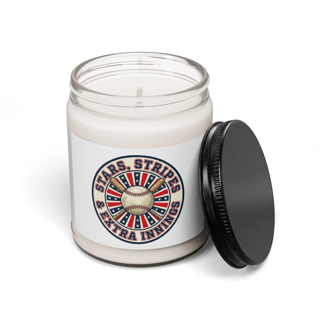 Stars & Stripes Baseball Candle, Soy Jar Candle | Vintage patriotic ballpark aesthetic Printify