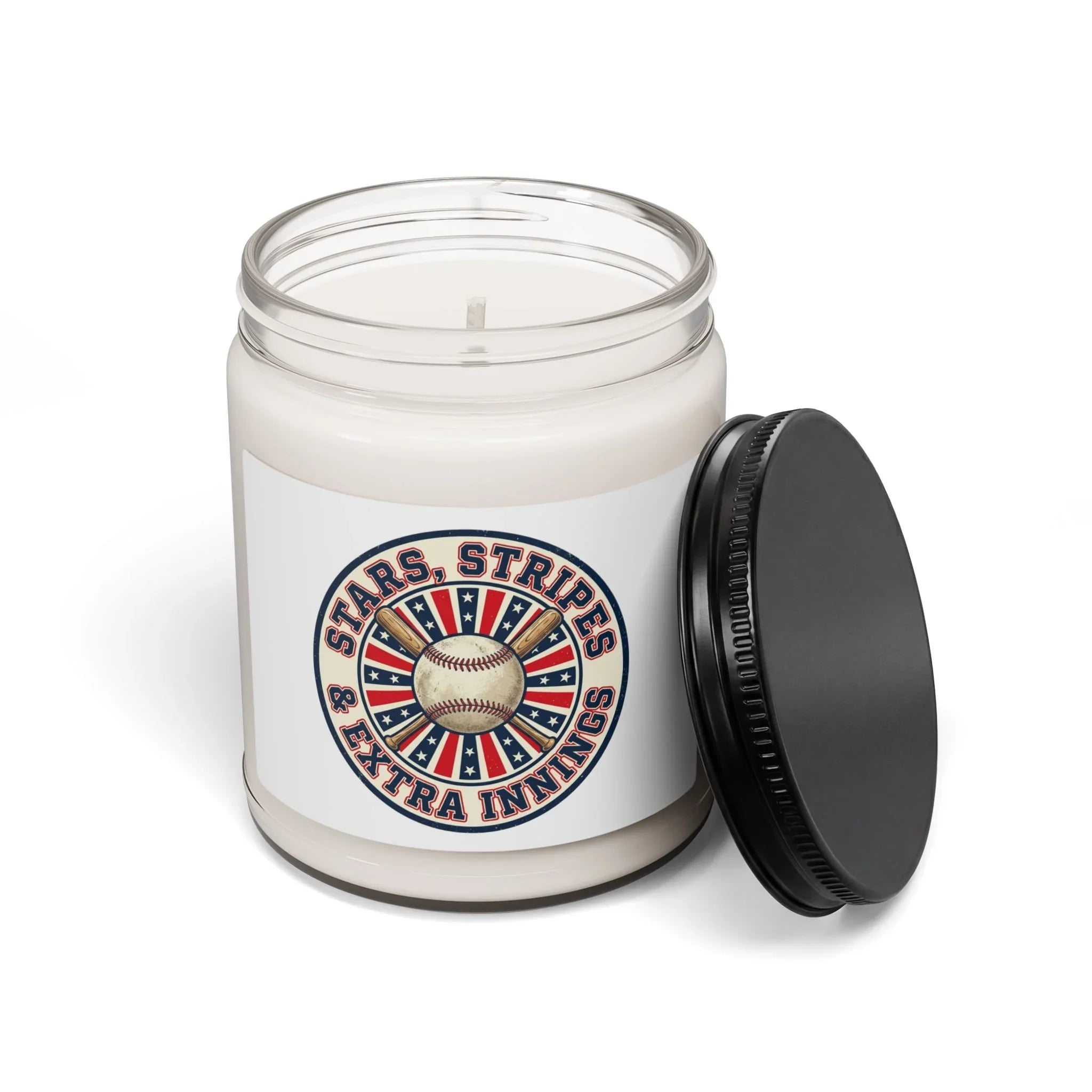 Stars & Stripes Baseball Candle, Soy Jar Candle | Vintage patriotic ballpark aesthetic Printify