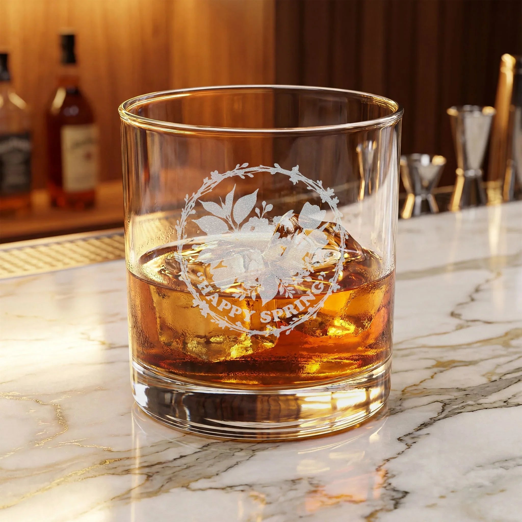 Happy Spring Juice Have Good Luck Whiskey Glass 10.5oz Engraved Printify
