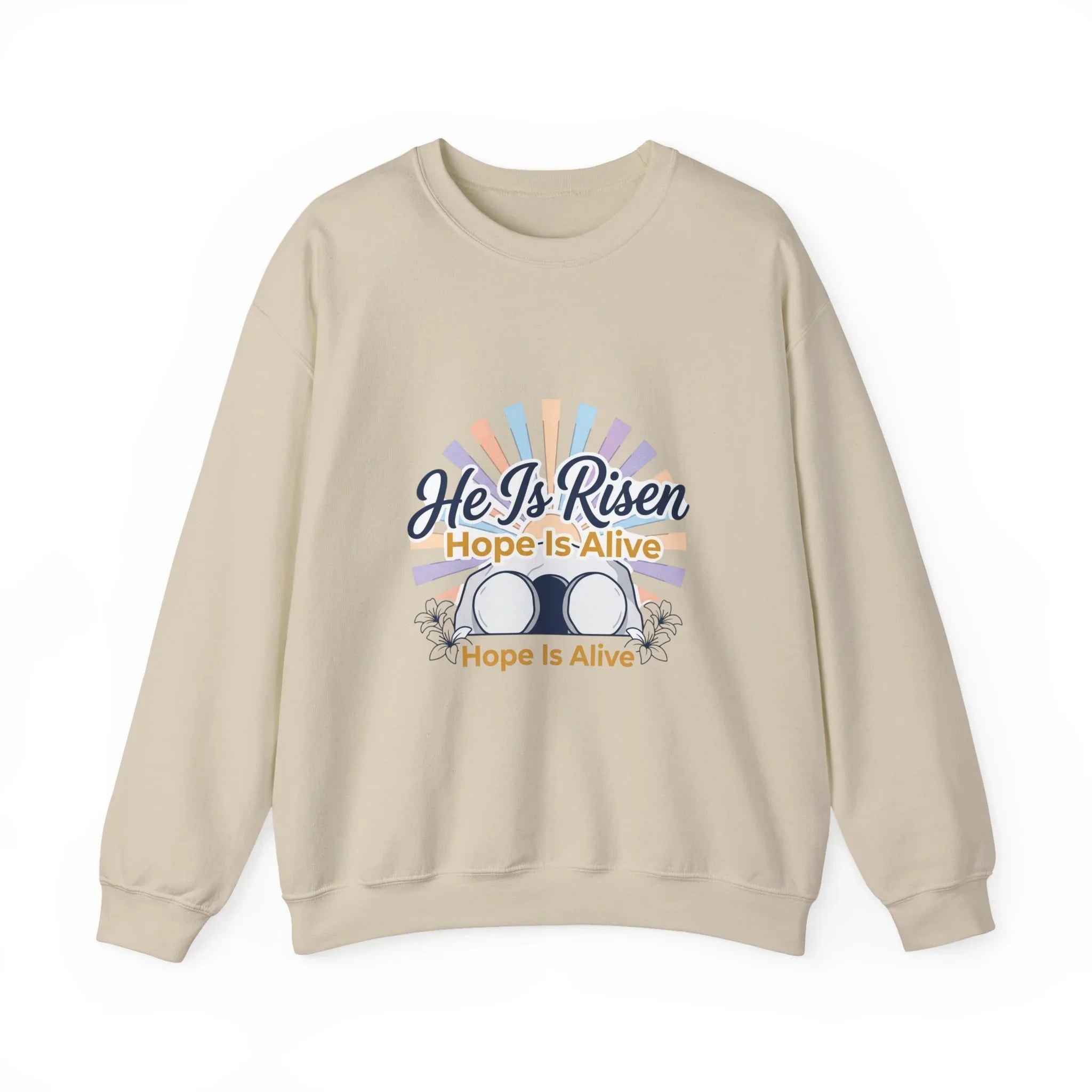He Is Risen Christian Easter Sweatshirt Printify