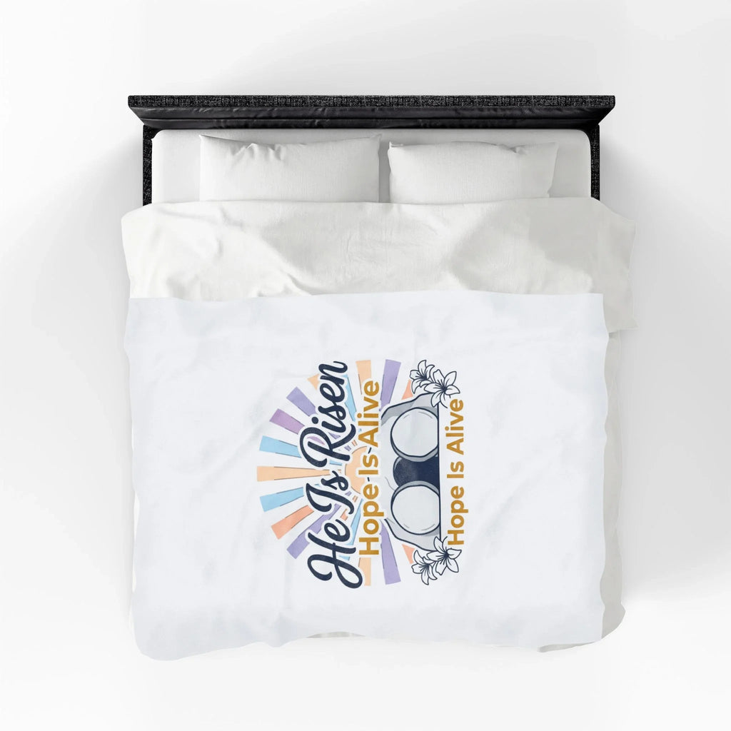 He Is Risen Velveteen Blanket | Hope Is Alive, Christian Easter Decor Printify