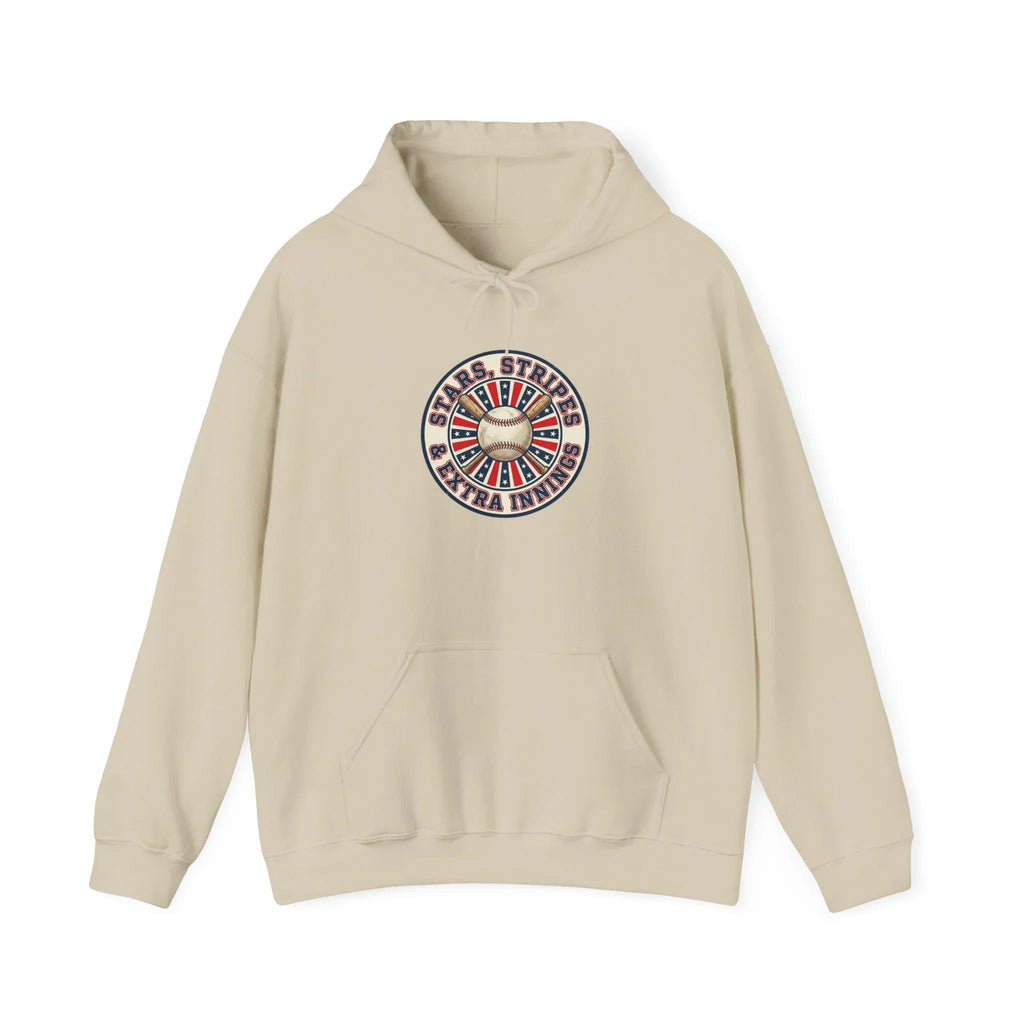 Patriotic Vintage Baseball Graphic Hoodie | red white blue ballpark aesthetic Printify