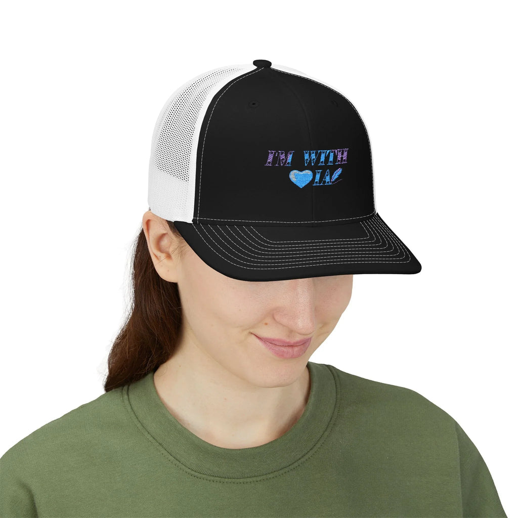 Trucker Cap — "I'm With IA" Heart Graphic Snapback Printify