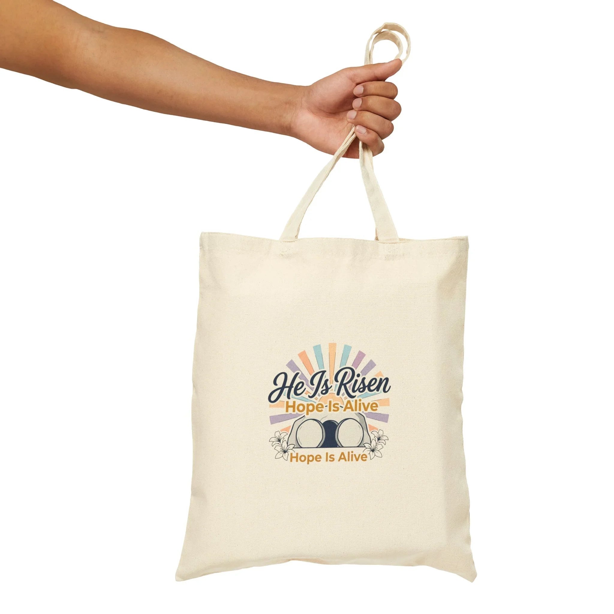 He Is Risen Tote | Christian Easter Canvas Tote, Resurrection Faith Design Printify