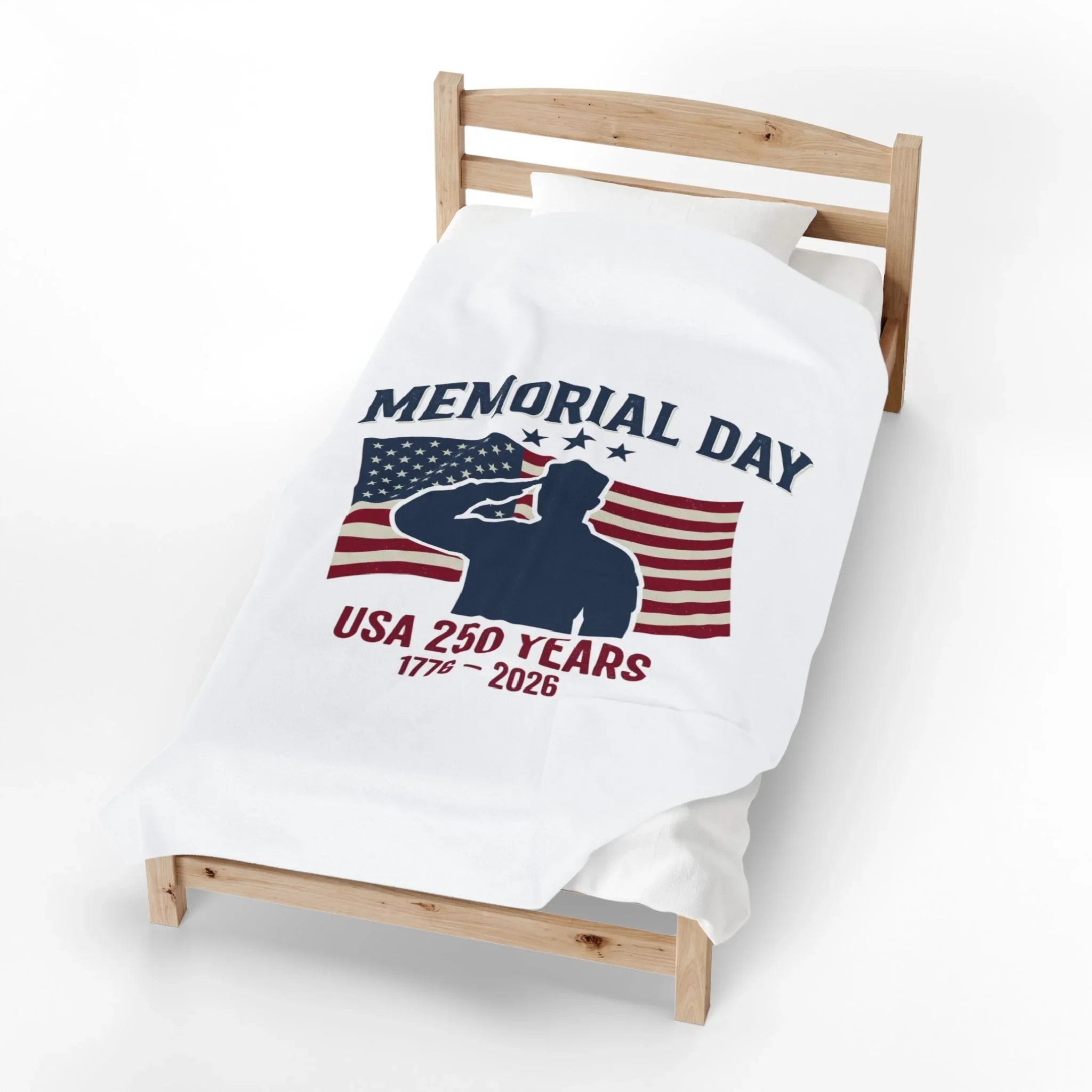 Memorial Day USA 250 Flag 1776-2026 Velveteen Plush Blanket | Patriotic Throw Printify