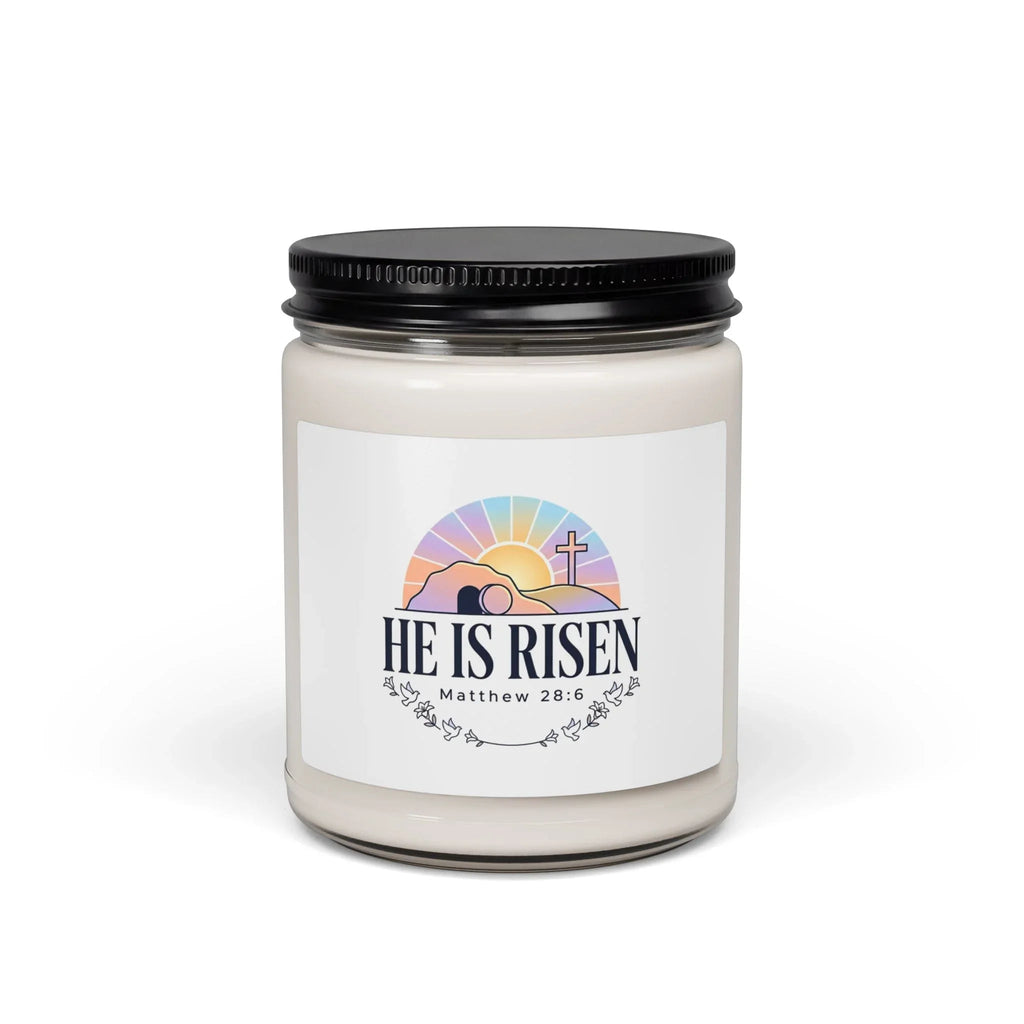 He Is Risen Soy Candle, 9oz | Christian Easter, Resurrection Scripture Printify
