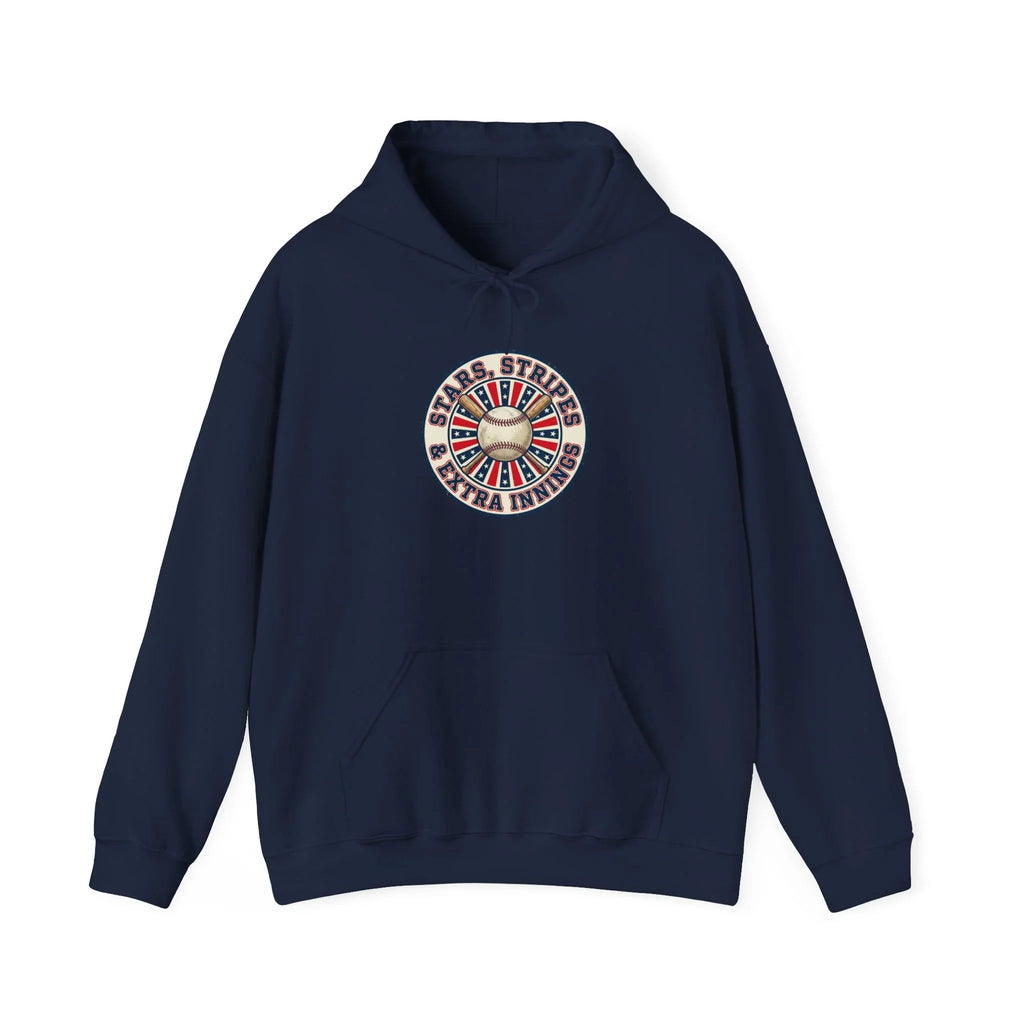 Patriotic Vintage Baseball Graphic Hoodie | red white blue ballpark aesthetic Printify