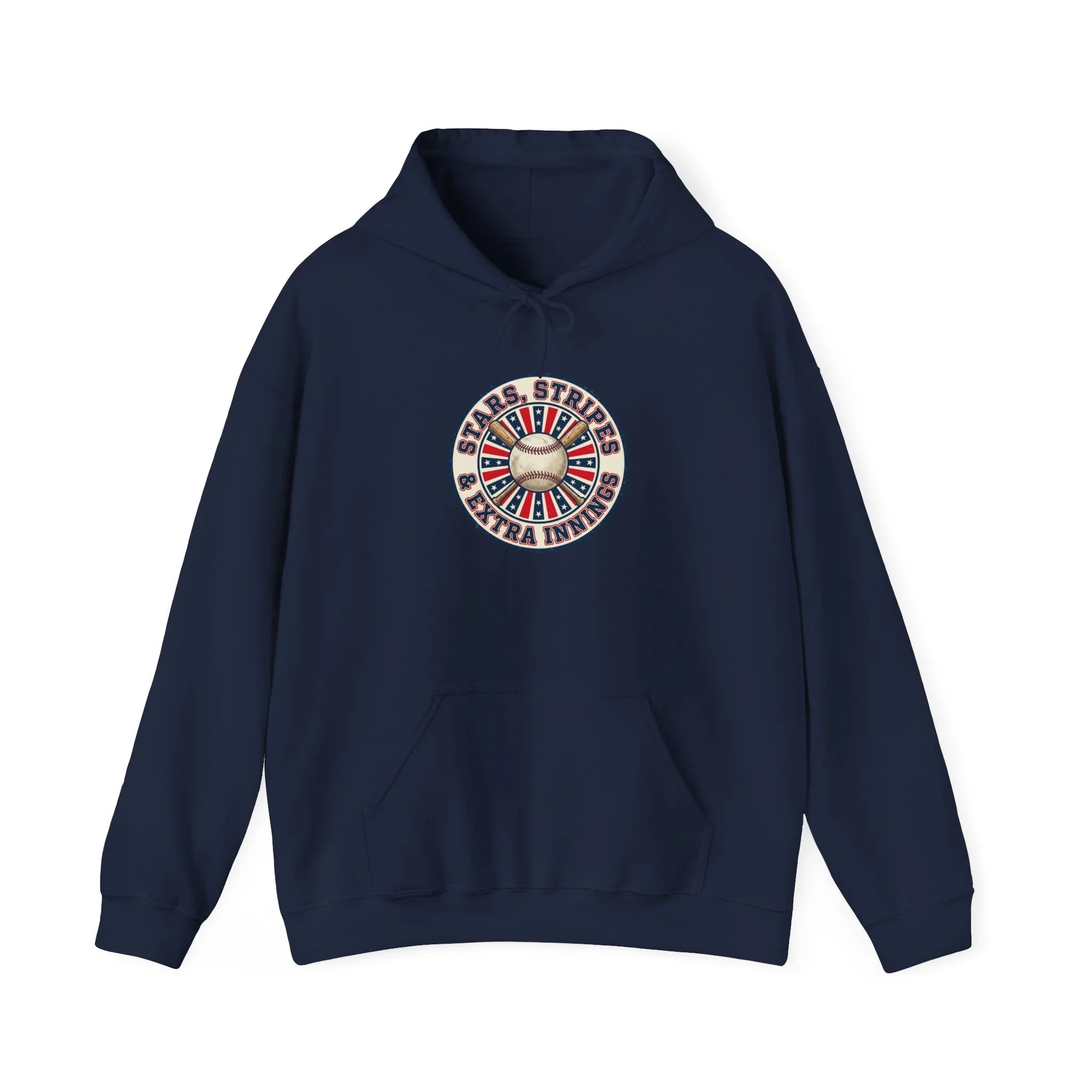 Patriotic Vintage Baseball Graphic Hoodie | red white blue ballpark aesthetic Printify