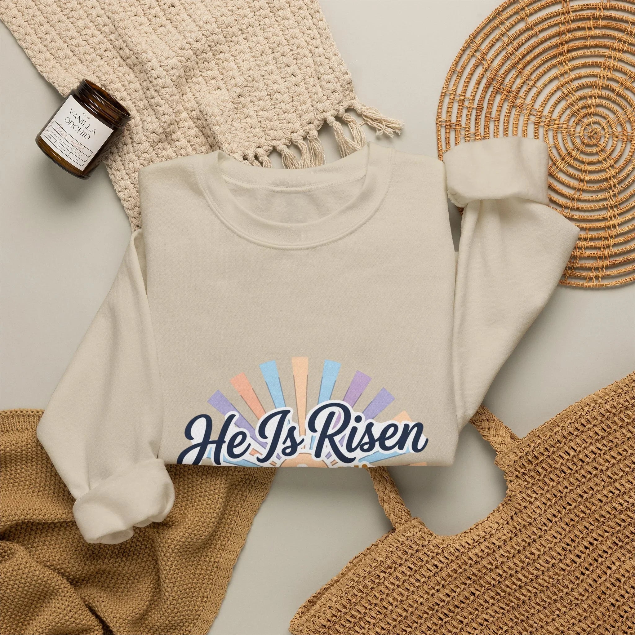 He Is Risen Christian Easter Sweatshirt Printify