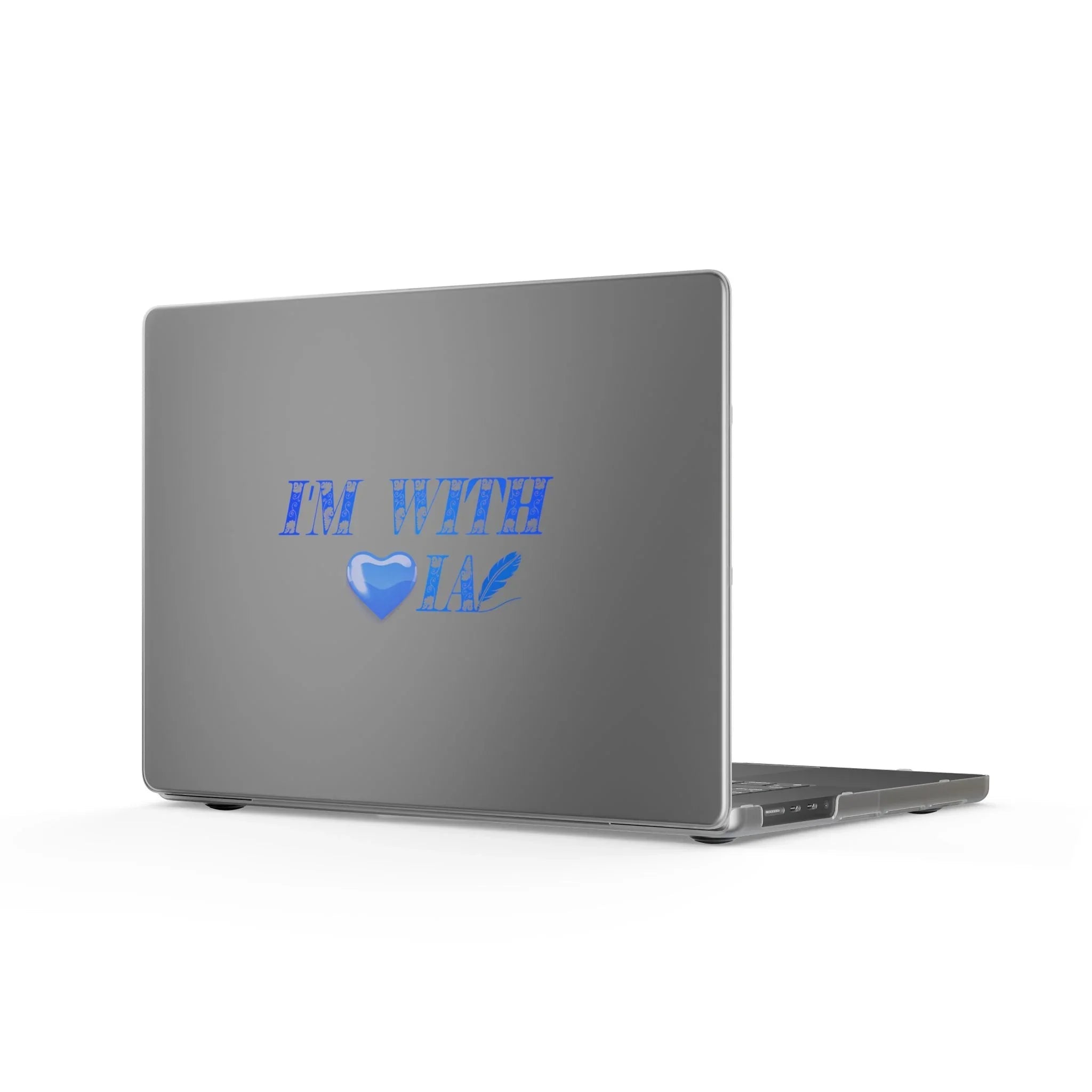 Matte MacBook Case — "I'M WITH IA" Blue Heart & Feather Laptop Cover Printify