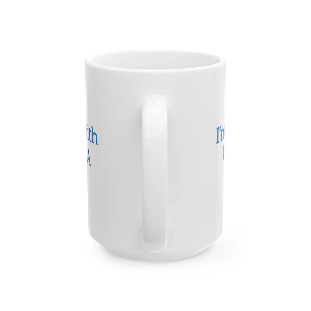 Mug en céramique AI — "Je suis avec l'IA" Cœur bleu et texte Tasse à café (325 ml, 444 ml)
