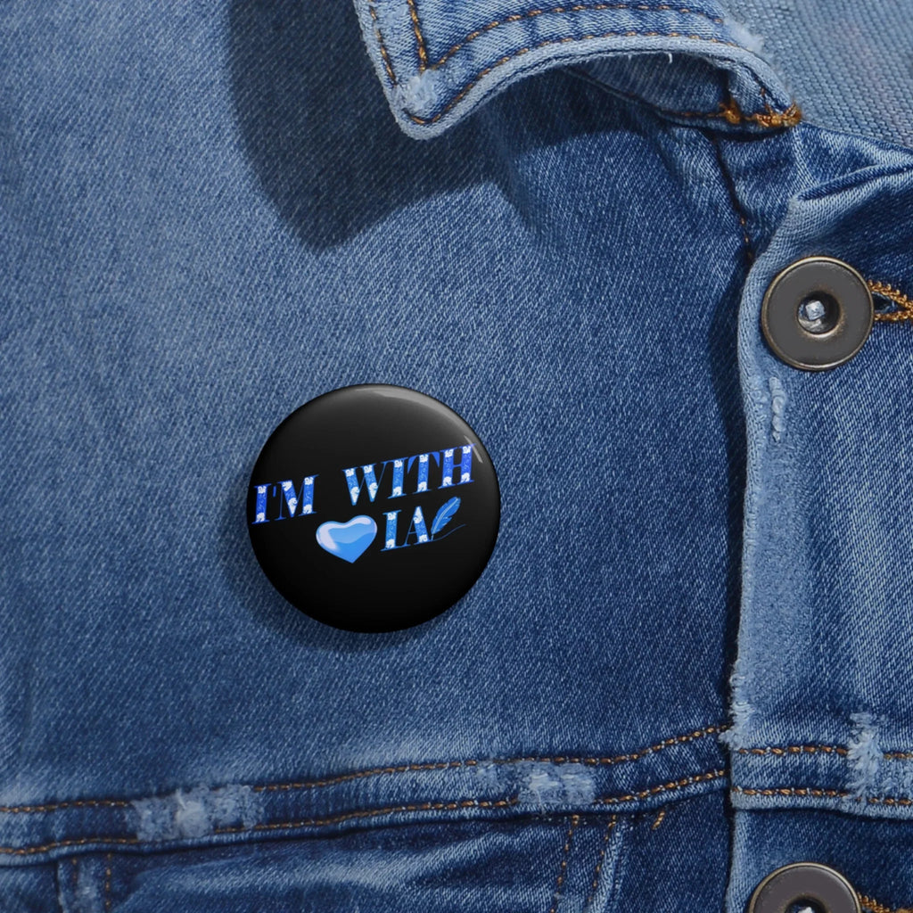 Round Pin Button — 'I'm With IA' Blue Heart Graphic Printify