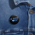 Round Pin Button — 'I'm With IA' Blue Heart Graphic Printify