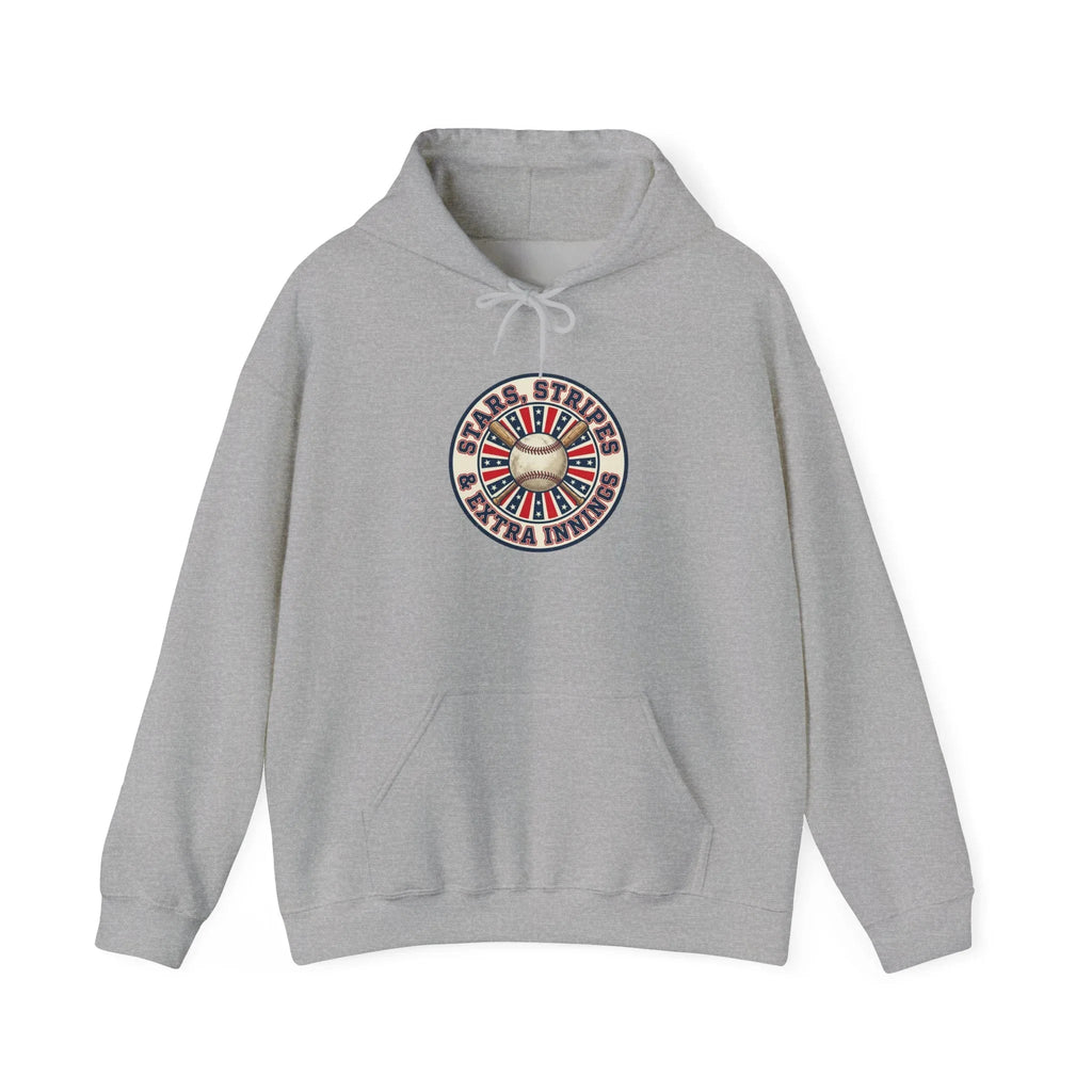 Patriotic Vintage Baseball Graphic Hoodie | red white blue ballpark aesthetic Printify