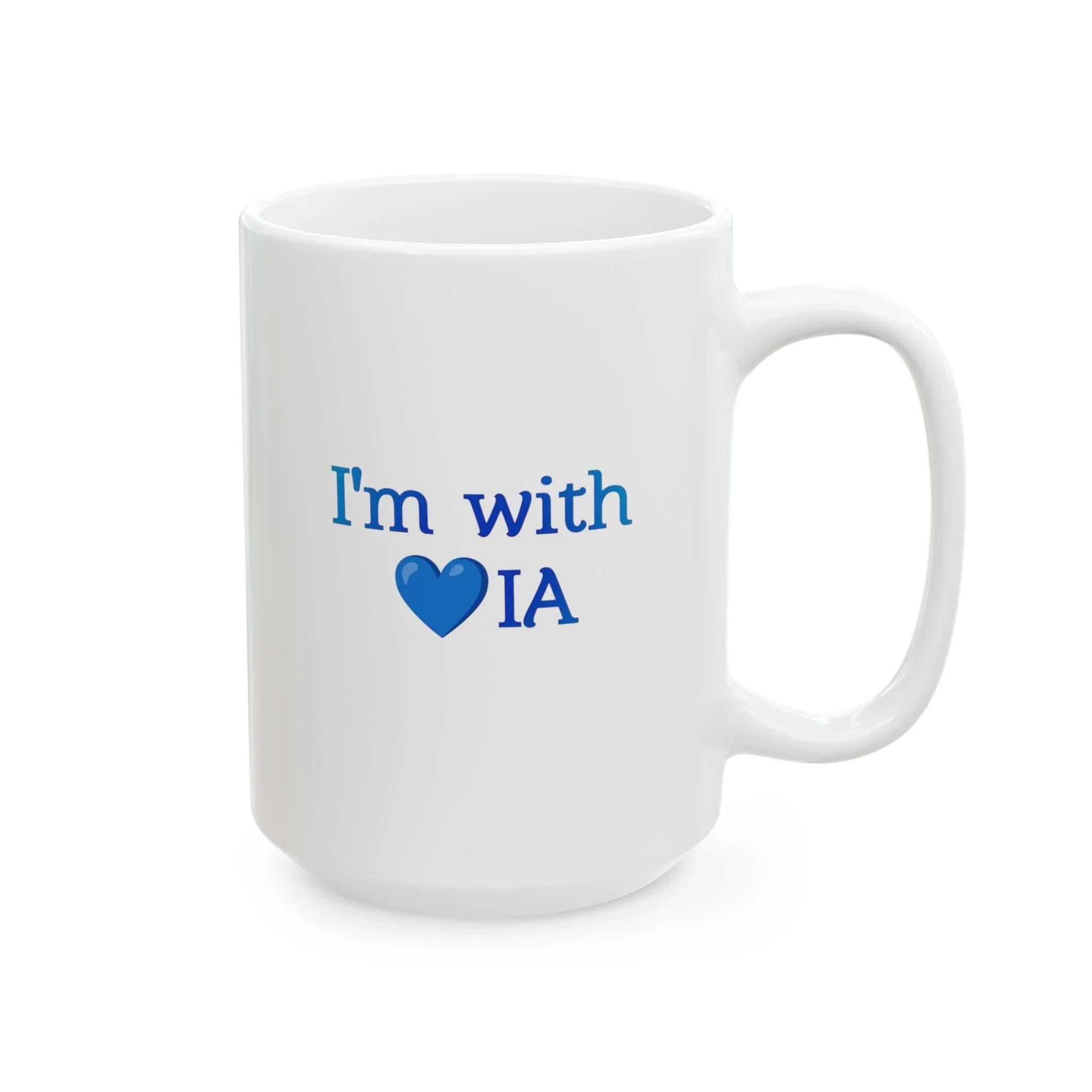 Mug en céramique AI — "Je suis avec l'IA" Cœur bleu et texte Tasse à café (325 ml, 444 ml)