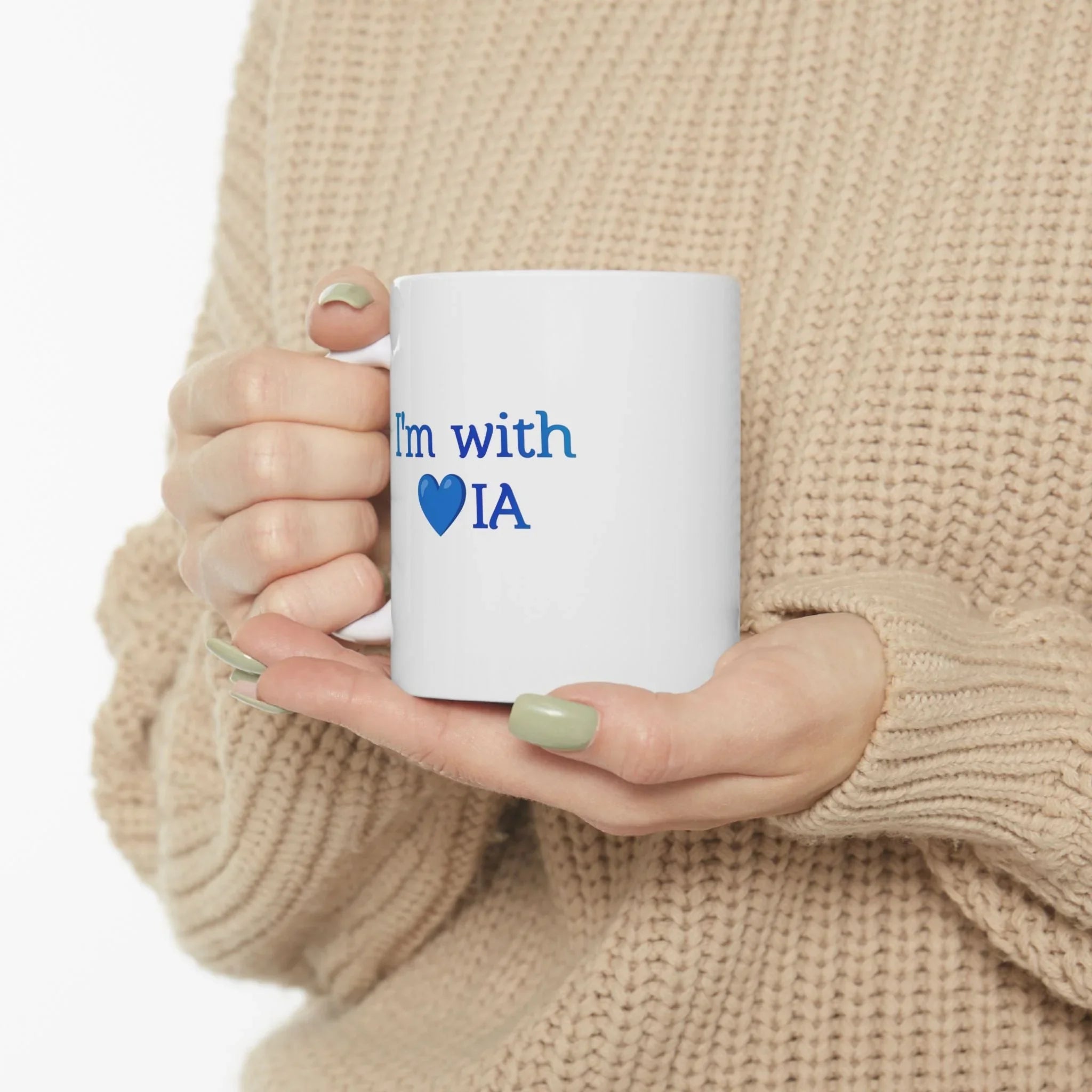 Ceramic AI Mug — "I'm with IA" Blue Heart & Text Coffee Cup (11oz, 15oz)