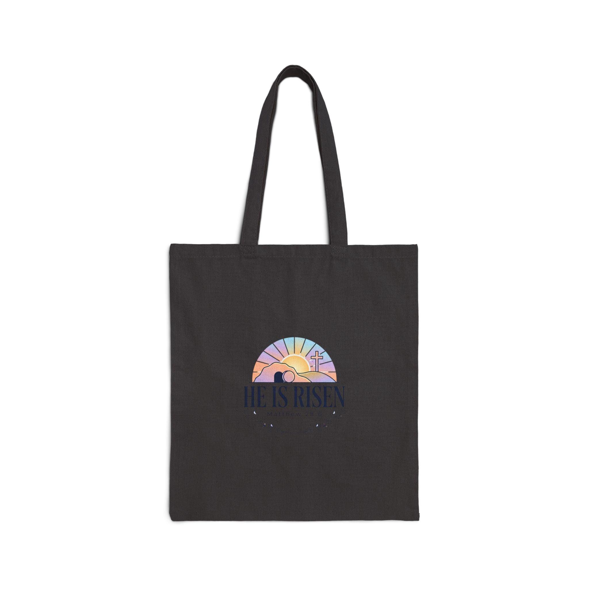 He Is Risen Tote, Christian Easter Canvas Tote, Resurrection Scripture Bag Printify