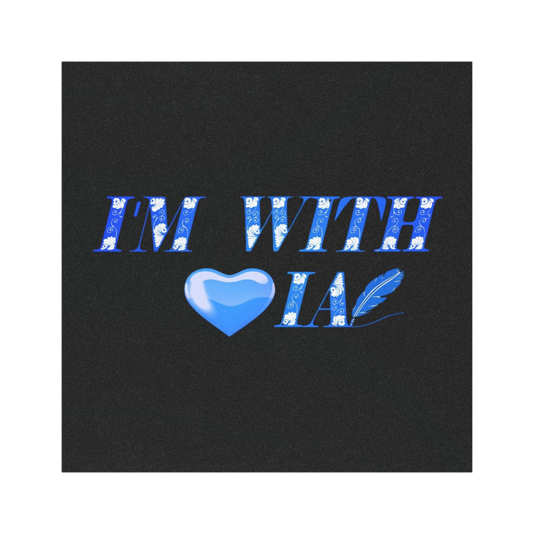 Car Magnet — "I'M WITH IA" Artistic Blue Heart Vehicle Sticker Design Printify