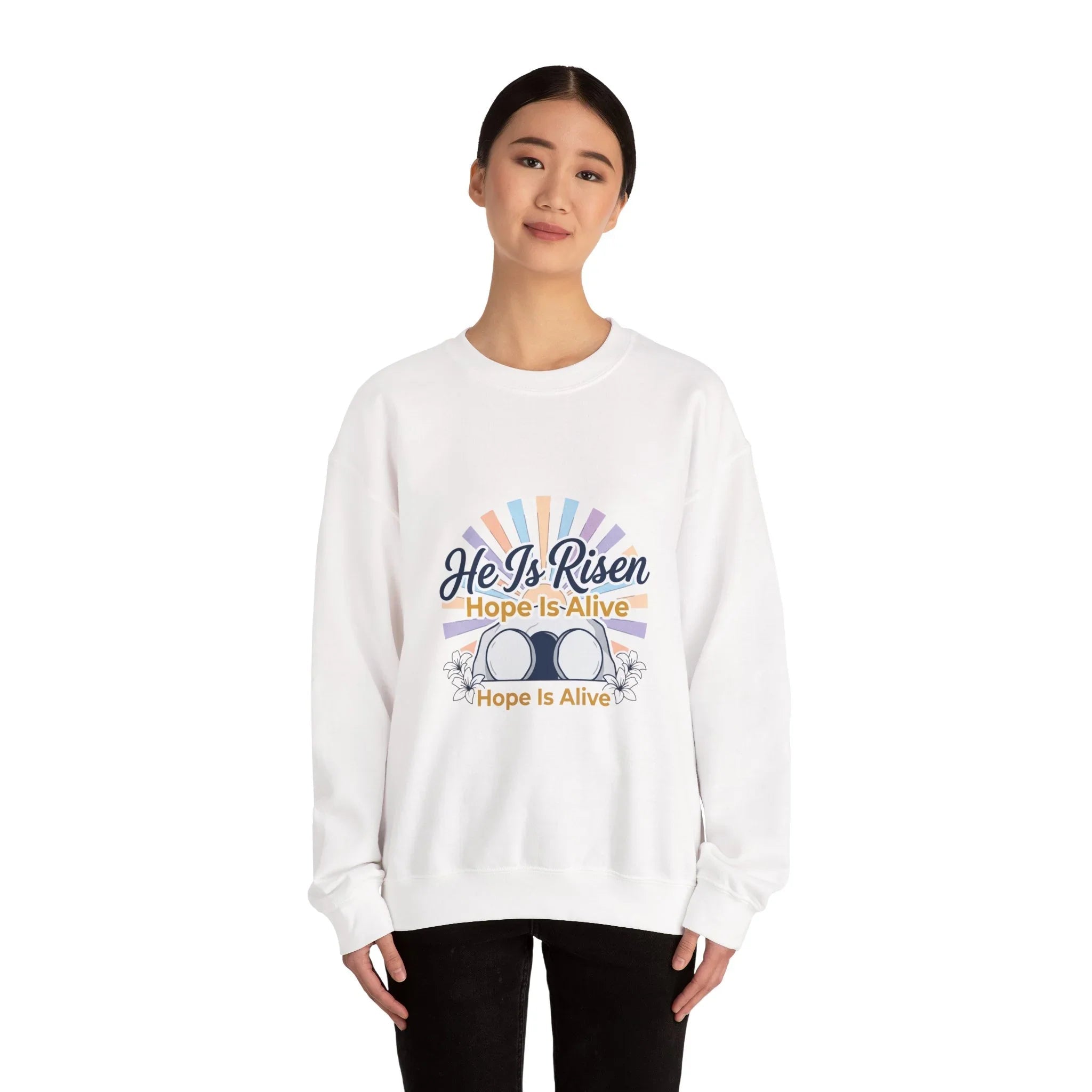 He Is Risen Christian Easter Sweatshirt Printify
