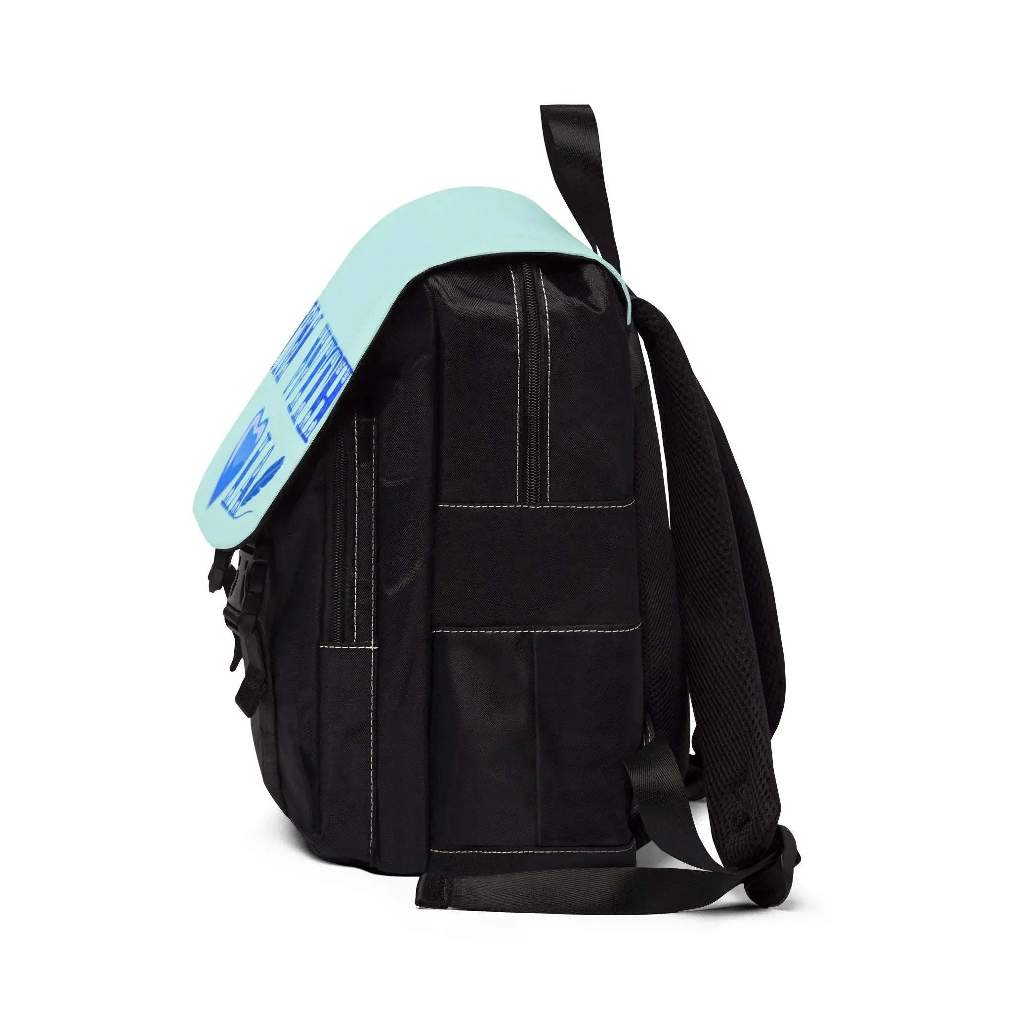 Sac à dos à bandoulière pour ordinateur portable et tablette — design cœur bleu « Je suis avec IA » Printify