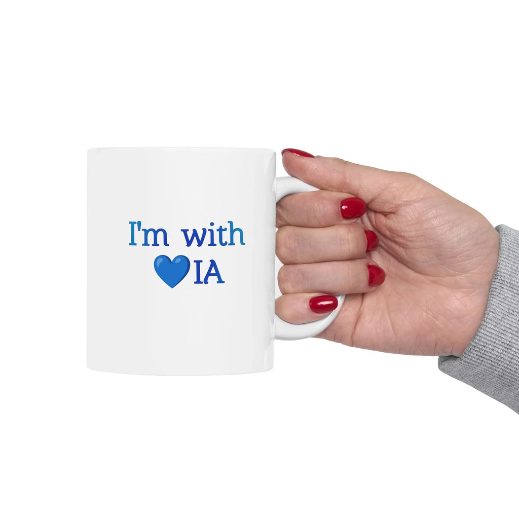 Mug en céramique AI — "Je suis avec l'IA" Cœur bleu et texte Tasse à café (325 ml, 444 ml)
