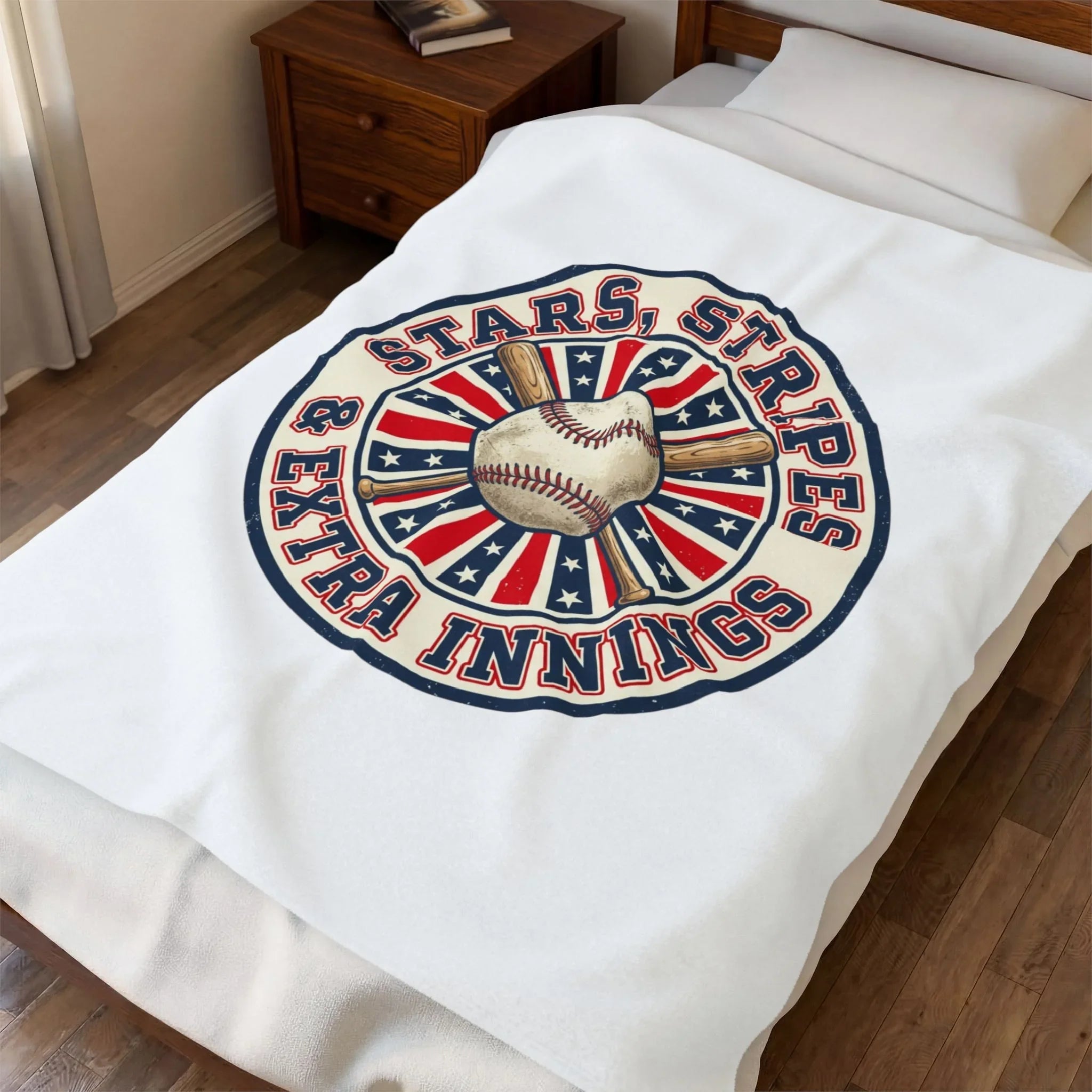 Stars & Stripes Baseball Blanket | Patriotic Vintage Ballpark Aesthetic Printify