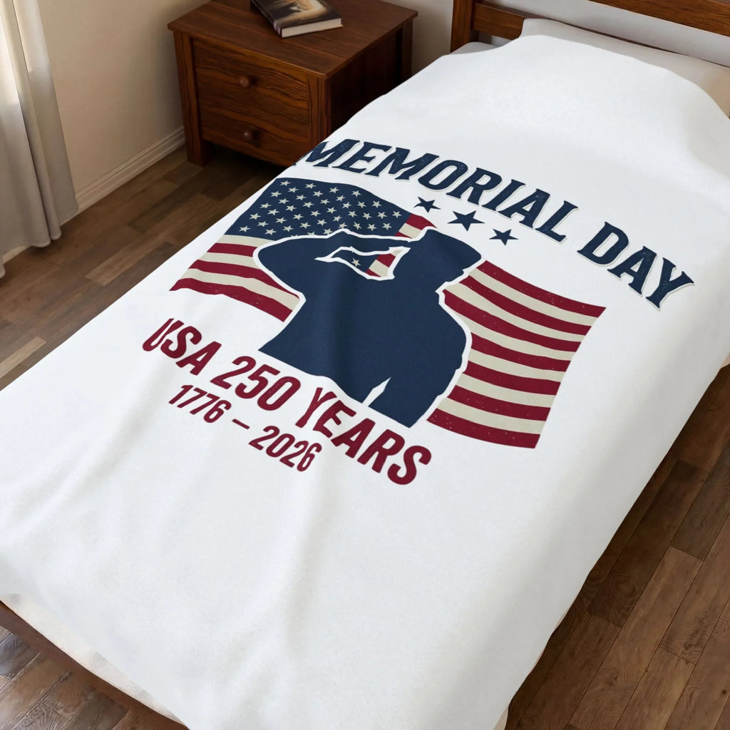 Memorial Day USA 250 Flag 1776-2026 Velveteen Plush Blanket | Patriotic Throw Printify