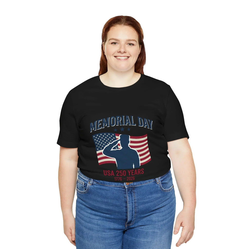 USA 250 Memorial Day Salute T-Shirt | Patriotic Flag Tribute Printify