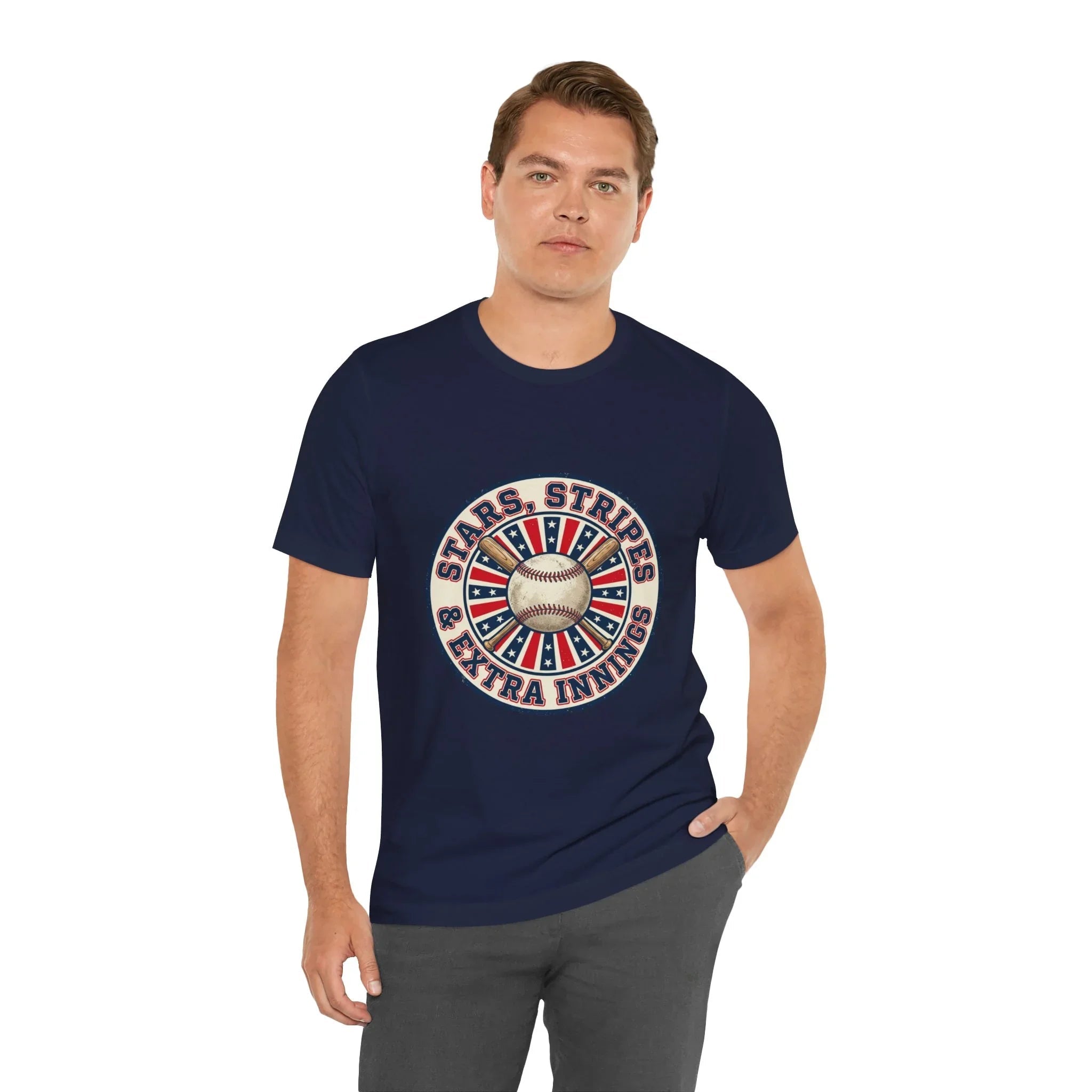 Stars Stripes & Extra Innings Baseball Tee | Patriotic baseball shirt, vintage ballpark aesthetic Printify