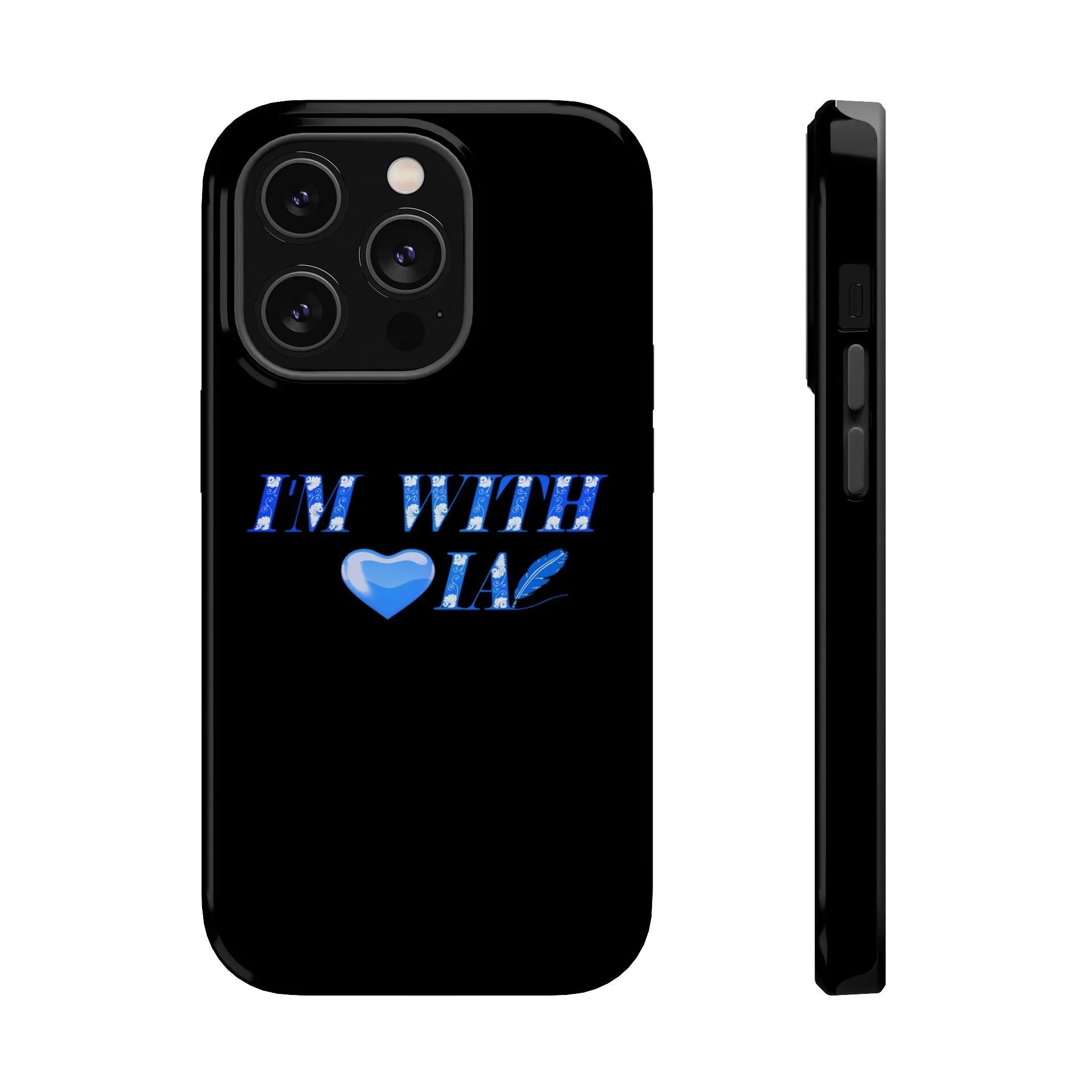 AI Phone Case — "I'm With IA" Blue Heart Magnetic Impact-Resistant Case Printify