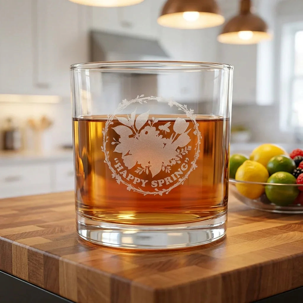 Happy Spring Juice Have Good Luck Whiskey Glass 10.5oz Engraved Printify