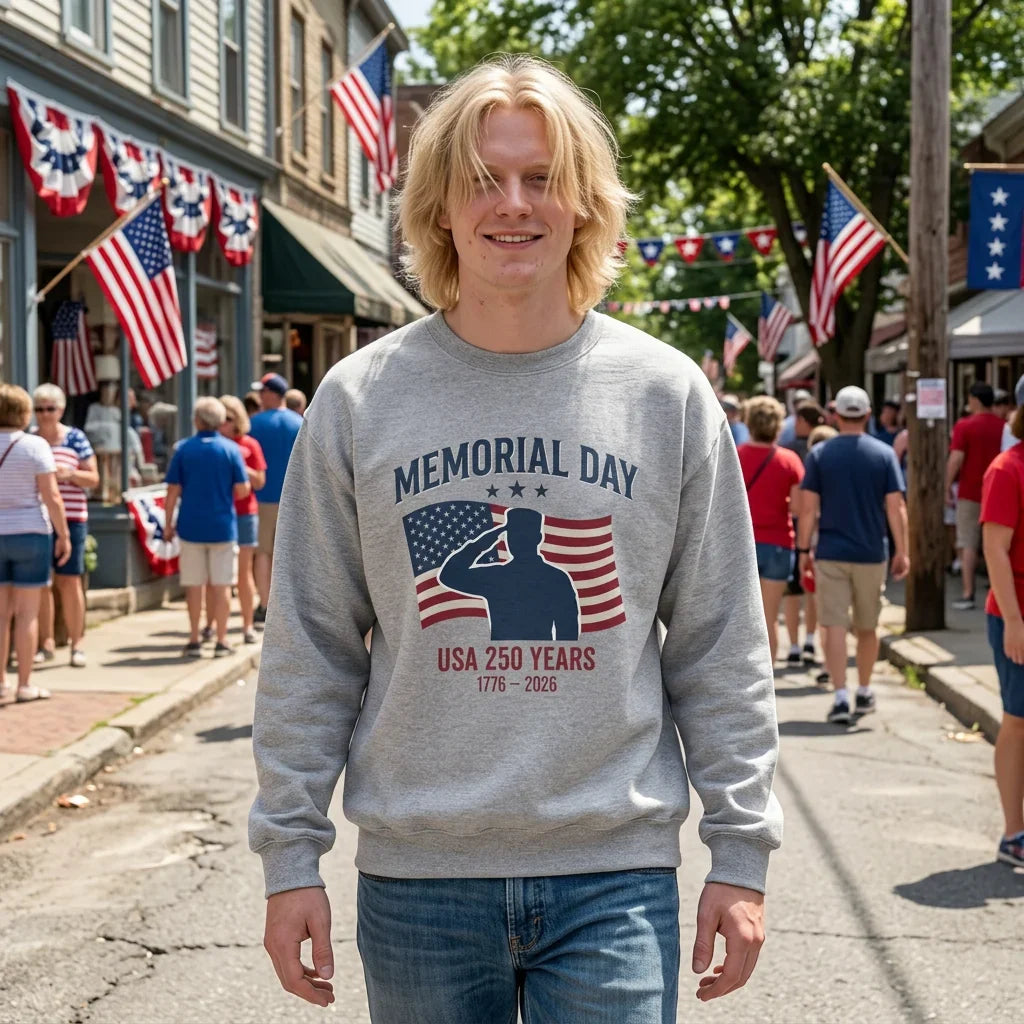 Memorial Day USA Crewneck Sweatshirt | vintage distressed patriotic Printify
