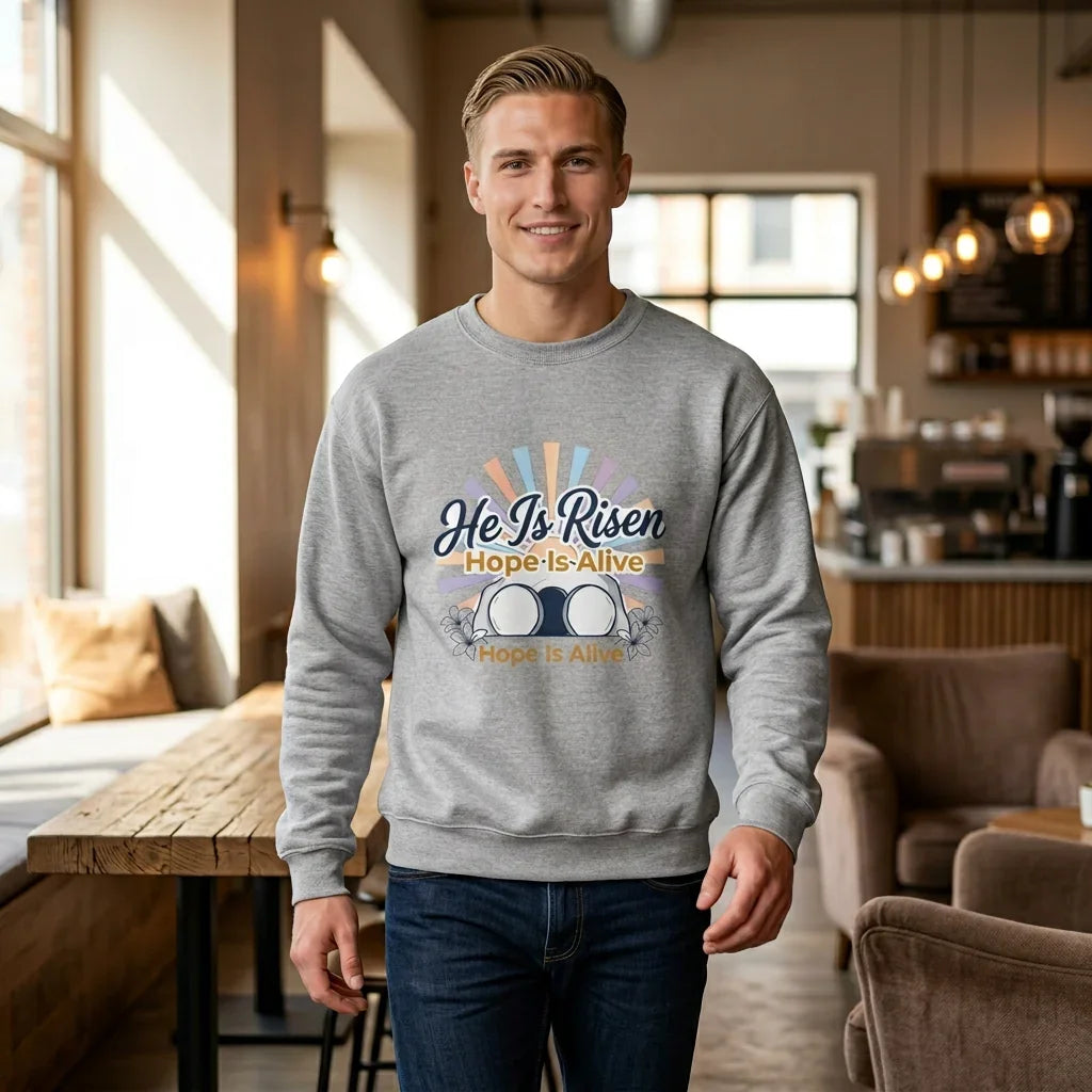 He Is Risen Christian Easter Sweatshirt Printify
