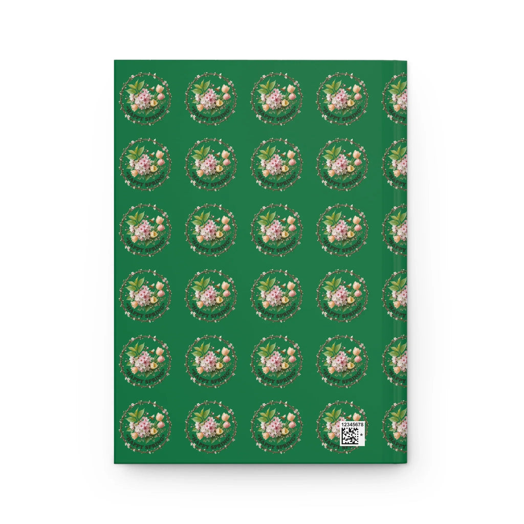 Happy Spring floral birds Hardcover Journal | spring flowers, butterflies, green cover Printify