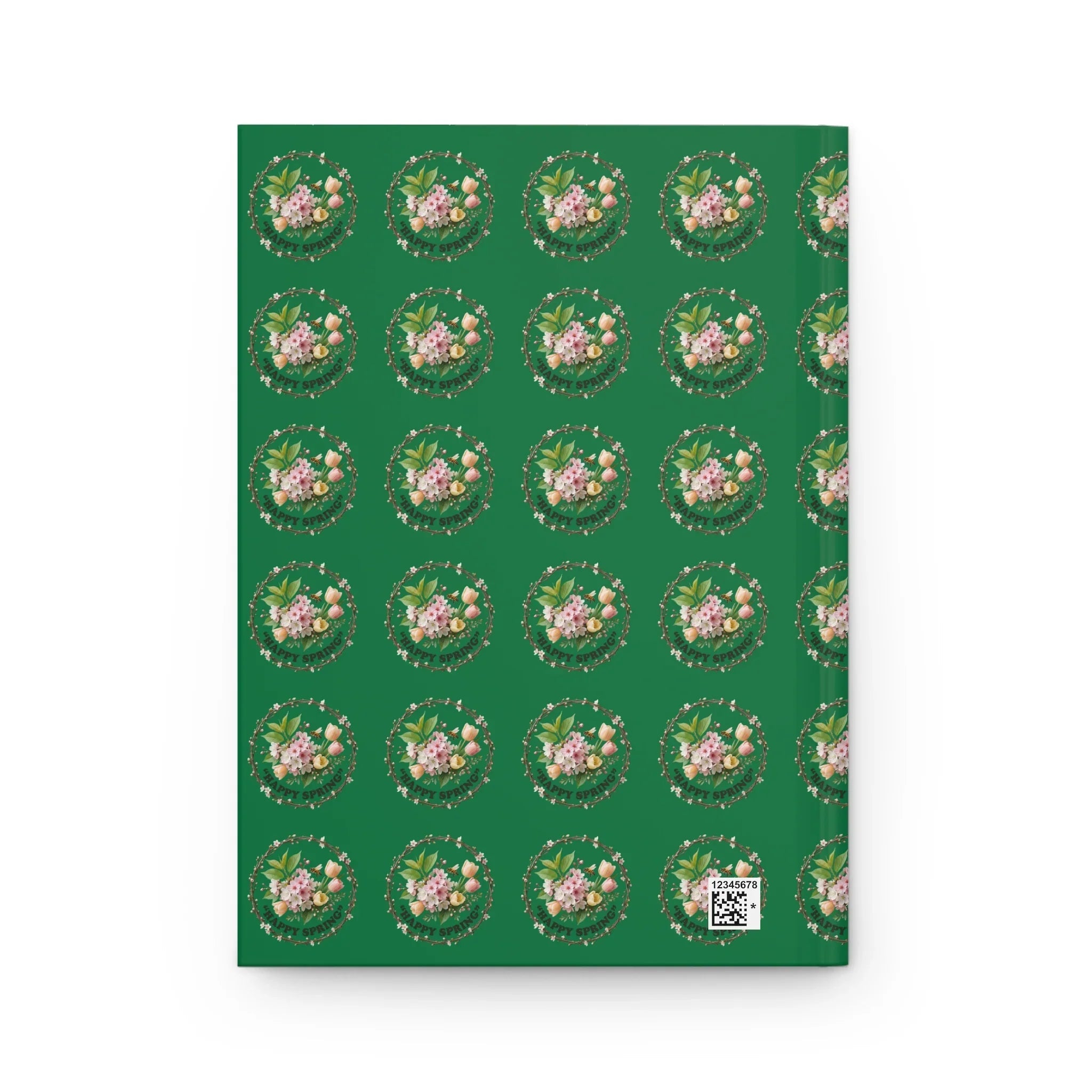 Happy Spring floral birds Hardcover Journal | spring flowers, butterflies, green cover Printify