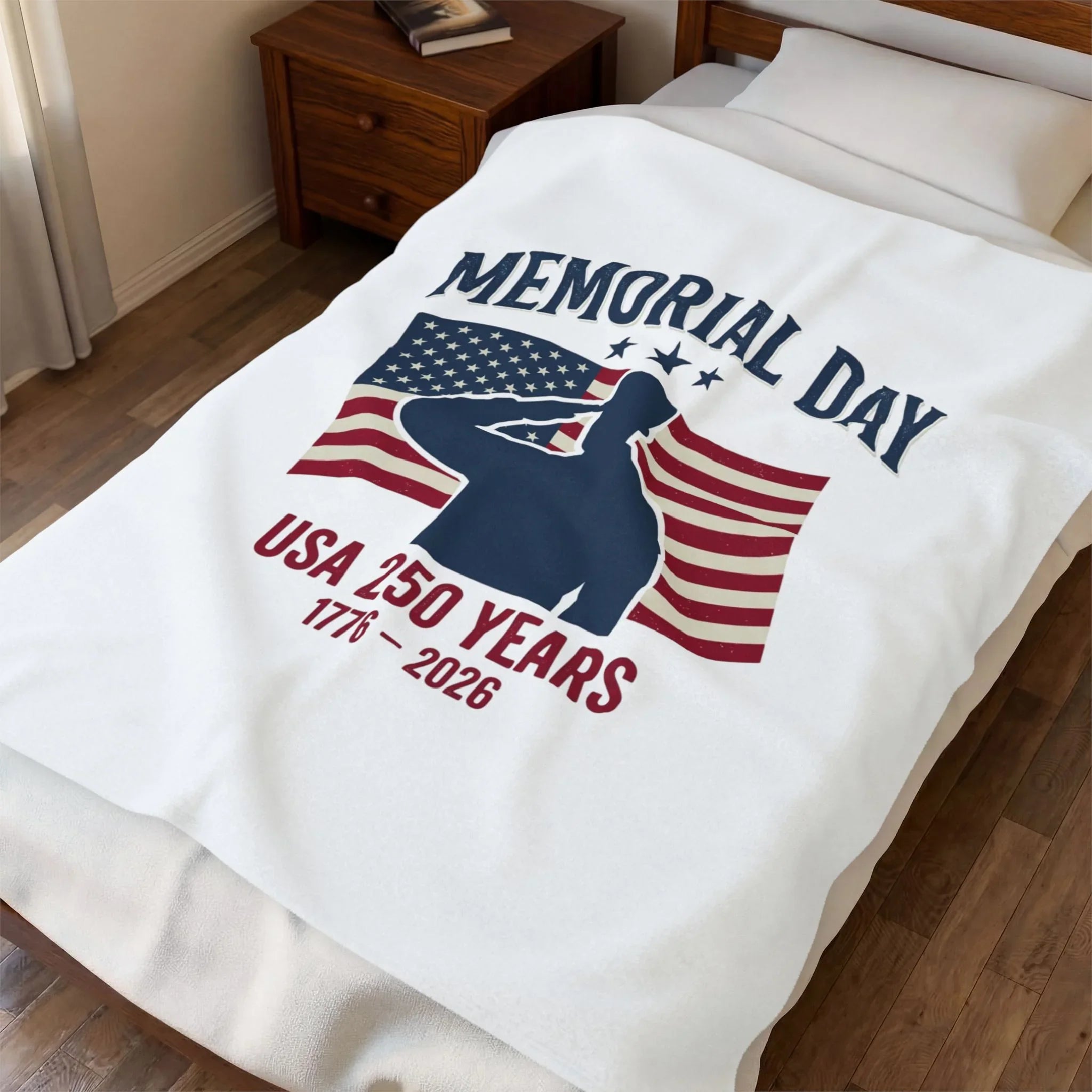 Memorial Day USA 250 Flag 1776-2026 Velveteen Plush Blanket | Patriotic Throw Printify