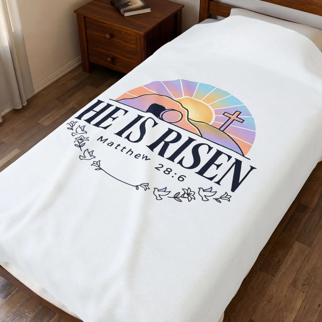 He Is Risen Blanket | Velveteen Plush, Easter Christian Resurrection Scripture Printify