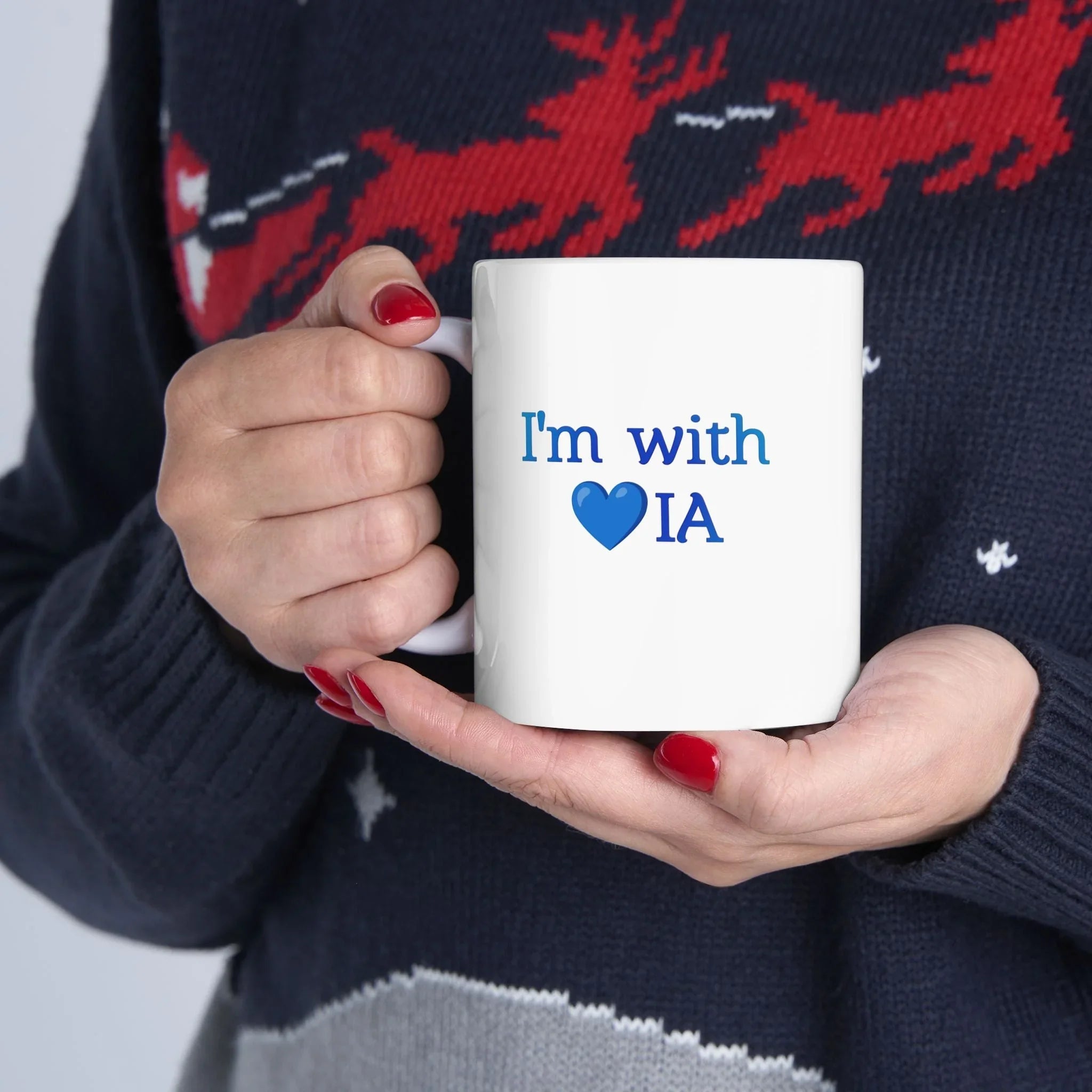 Ceramic AI Mug — "I'm with IA" Blue Heart & Text Coffee Cup (11oz, 15oz)