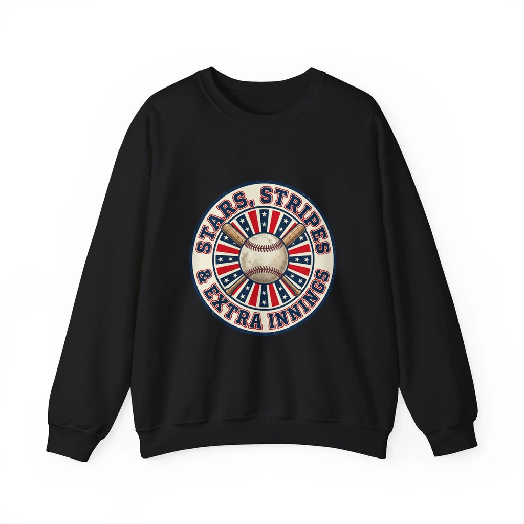 Stars & Stripes Baseball Crewneck Sweatshirt | Vintage patriotic baseball graphic, red white blue Printify