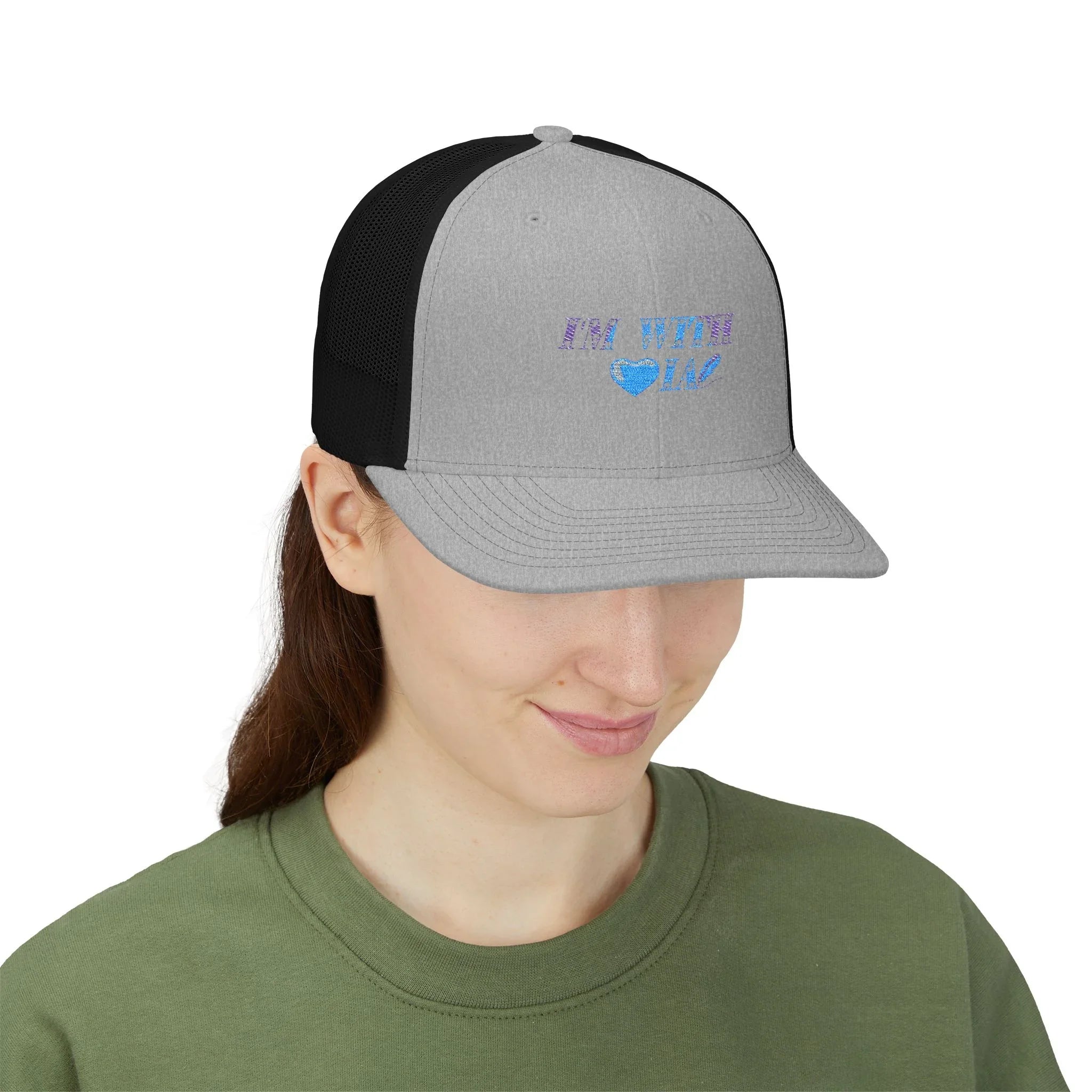 Trucker Cap — "I'm With IA" Heart Graphic Snapback Printify