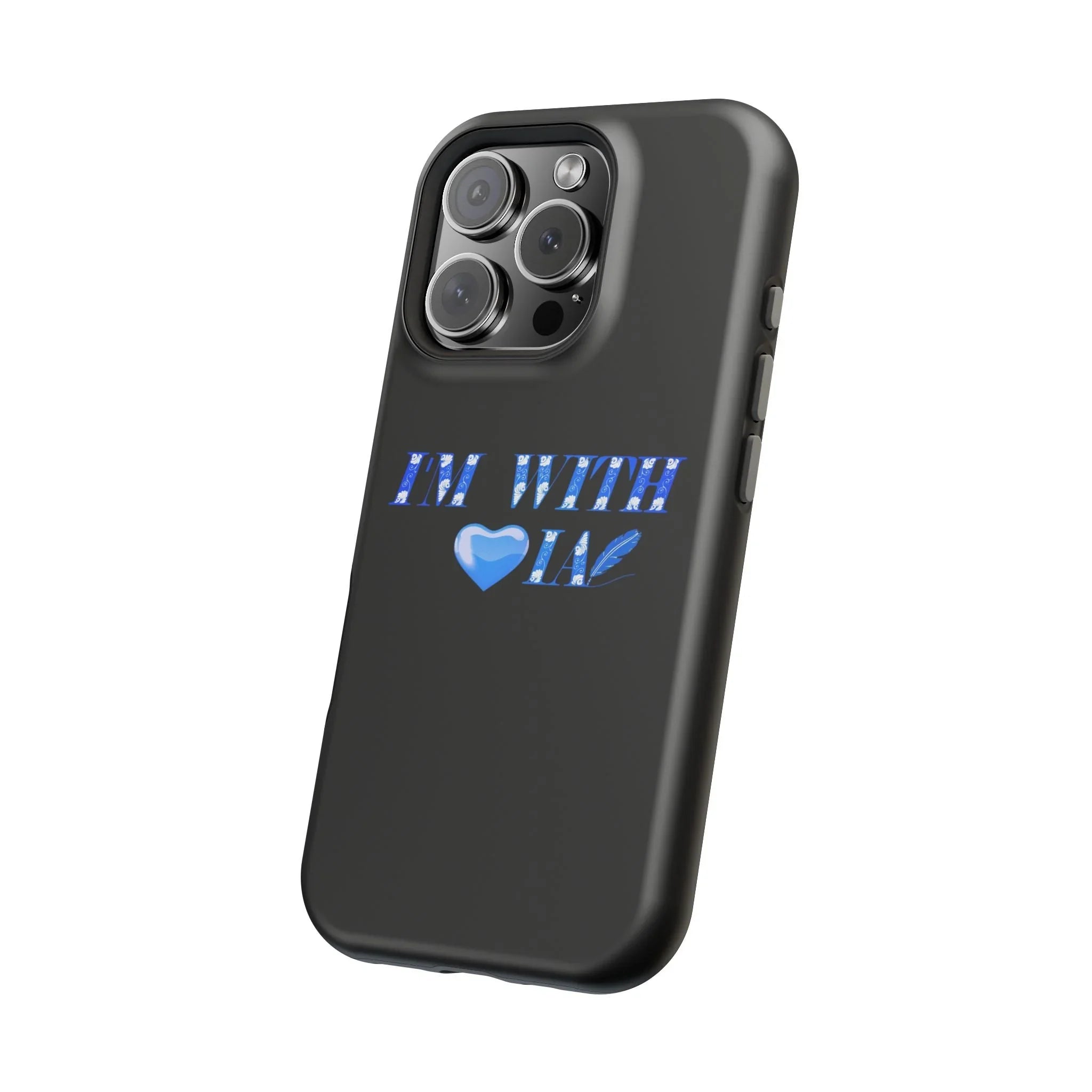 AI Phone Case — "I'm With IA" Blue Heart Magnetic Impact-Resistant Case Printify