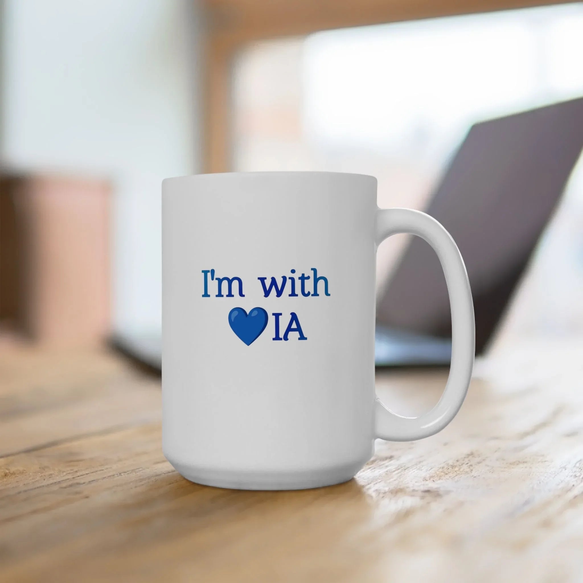 Ceramic AI Mug — "I'm with IA" Blue Heart & Text Coffee Cup (11oz, 15oz)