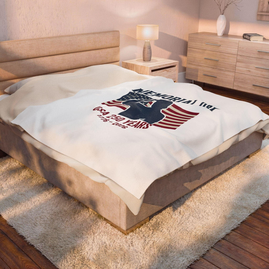 Memorial Day USA 250 Flag 1776-2026 Velveteen Plush Blanket | Patriotic Throw Printify
