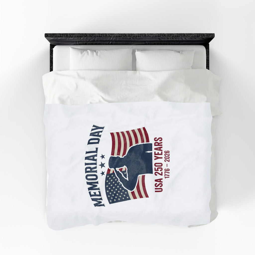 Memorial Day USA 250 Flag 1776-2026 Velveteen Plush Blanket | Patriotic Throw Printify
