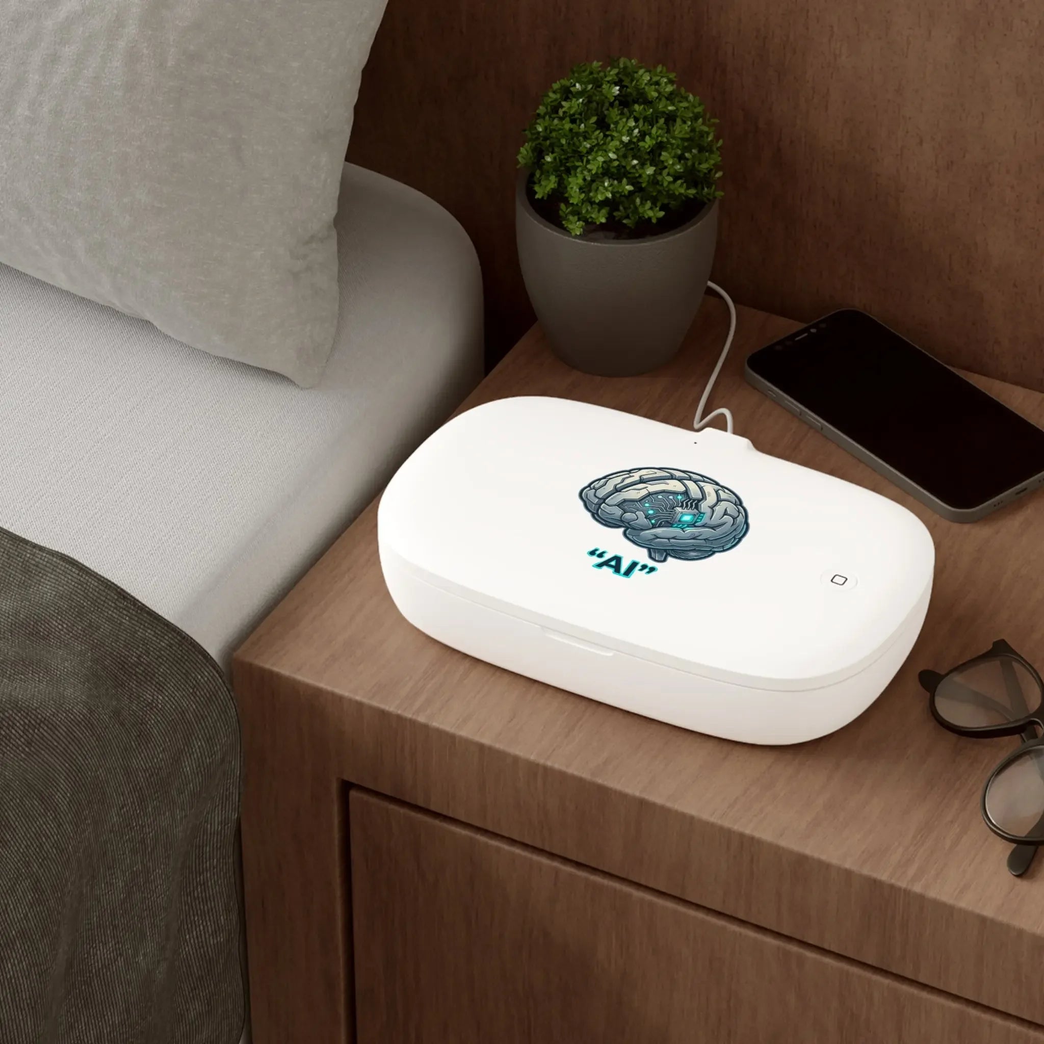 Stérilisateur UV téléphone et chargeur avec IA et chargeur sans fil — Qi 2-en-1 Printify