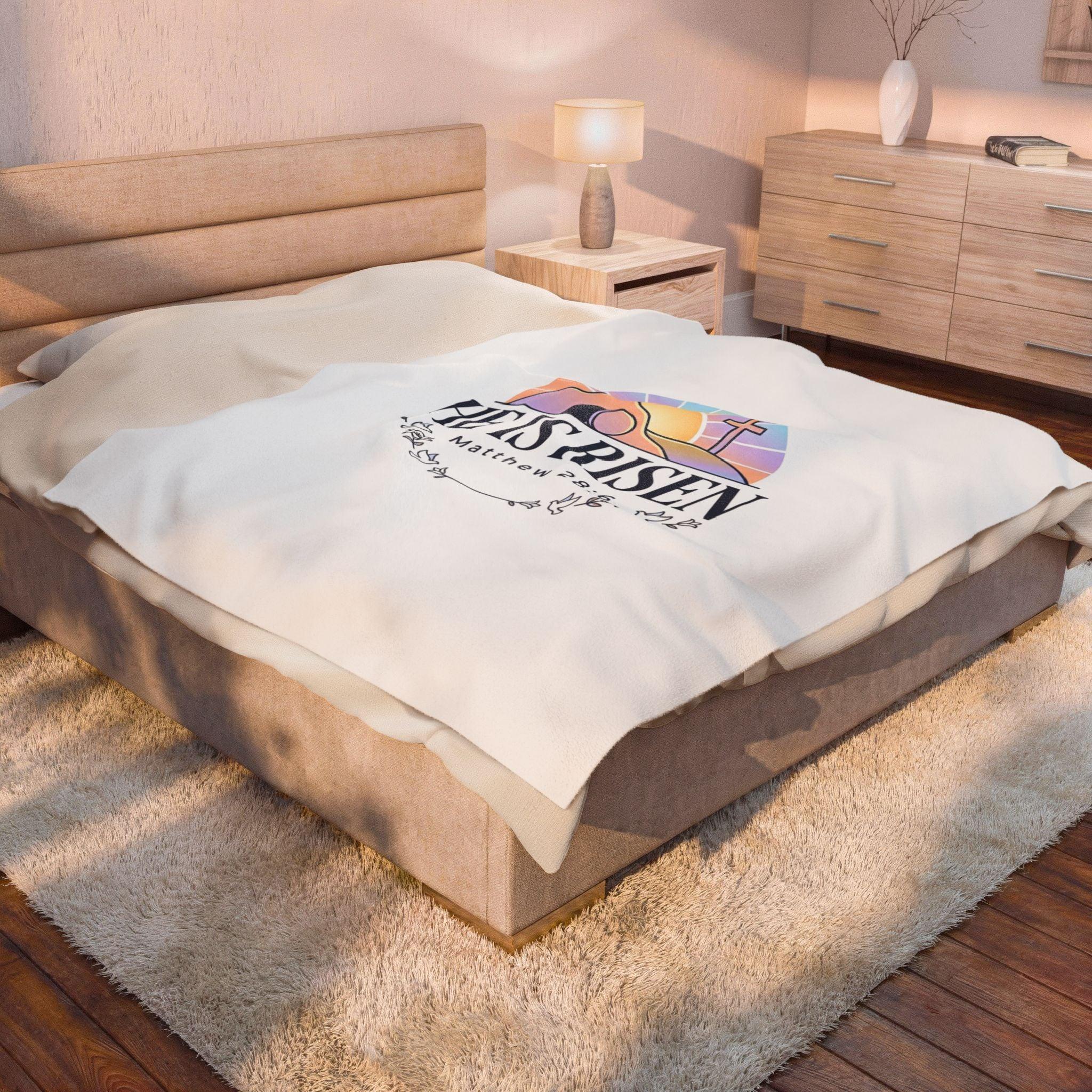 He Is Risen Blanket | Velveteen Plush, Easter Christian Resurrection Scripture Printify